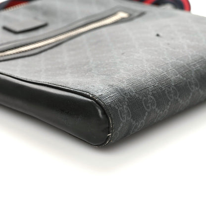 Gucci GG Supreme Monogram Appia Calfskin Web Flat Messenger Bag Black Grey 6 of 11