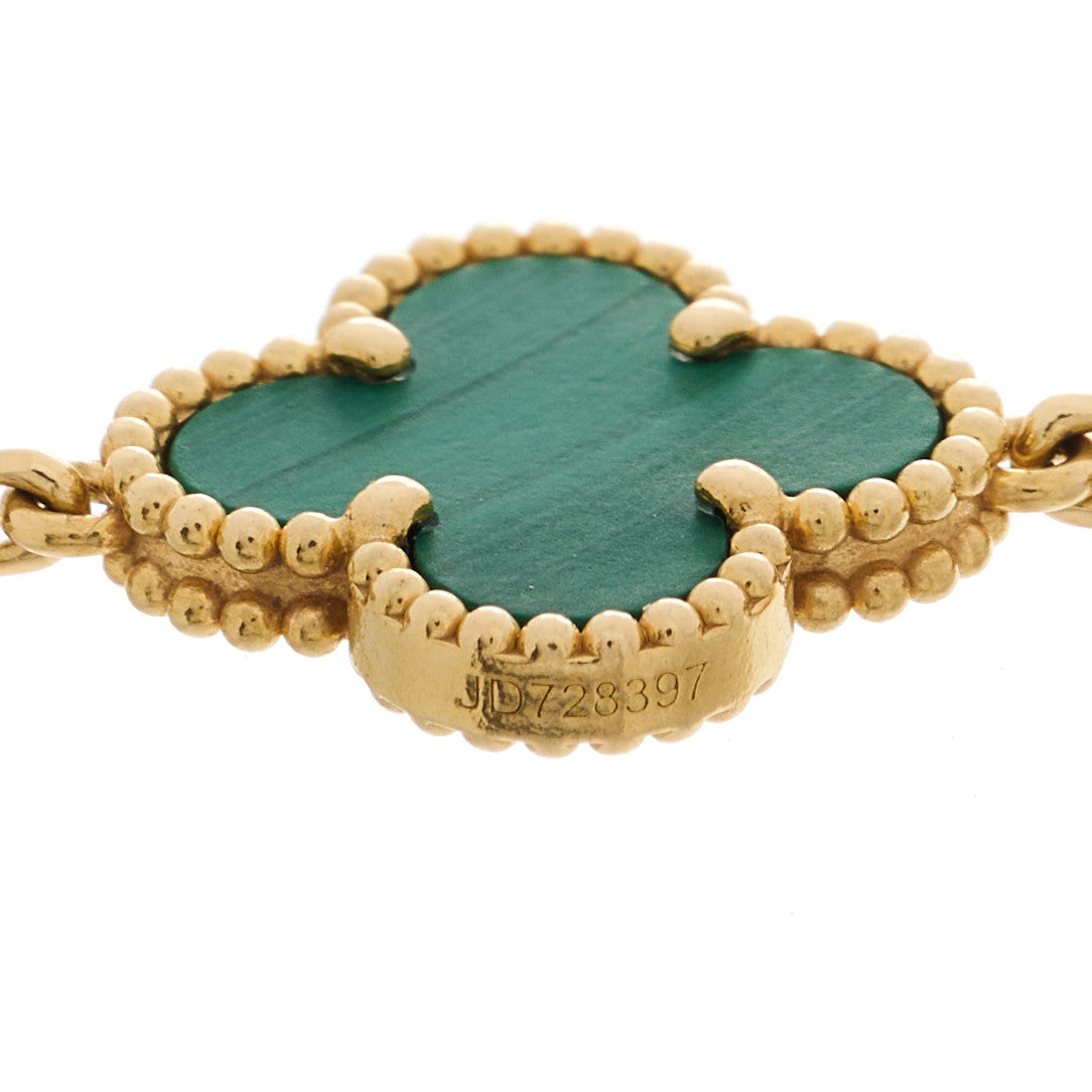 Van Cleef & Arpels 18K Yellow Gold Malachite 5 Motifs Vintage Alhambra Bracelet 4 of 5