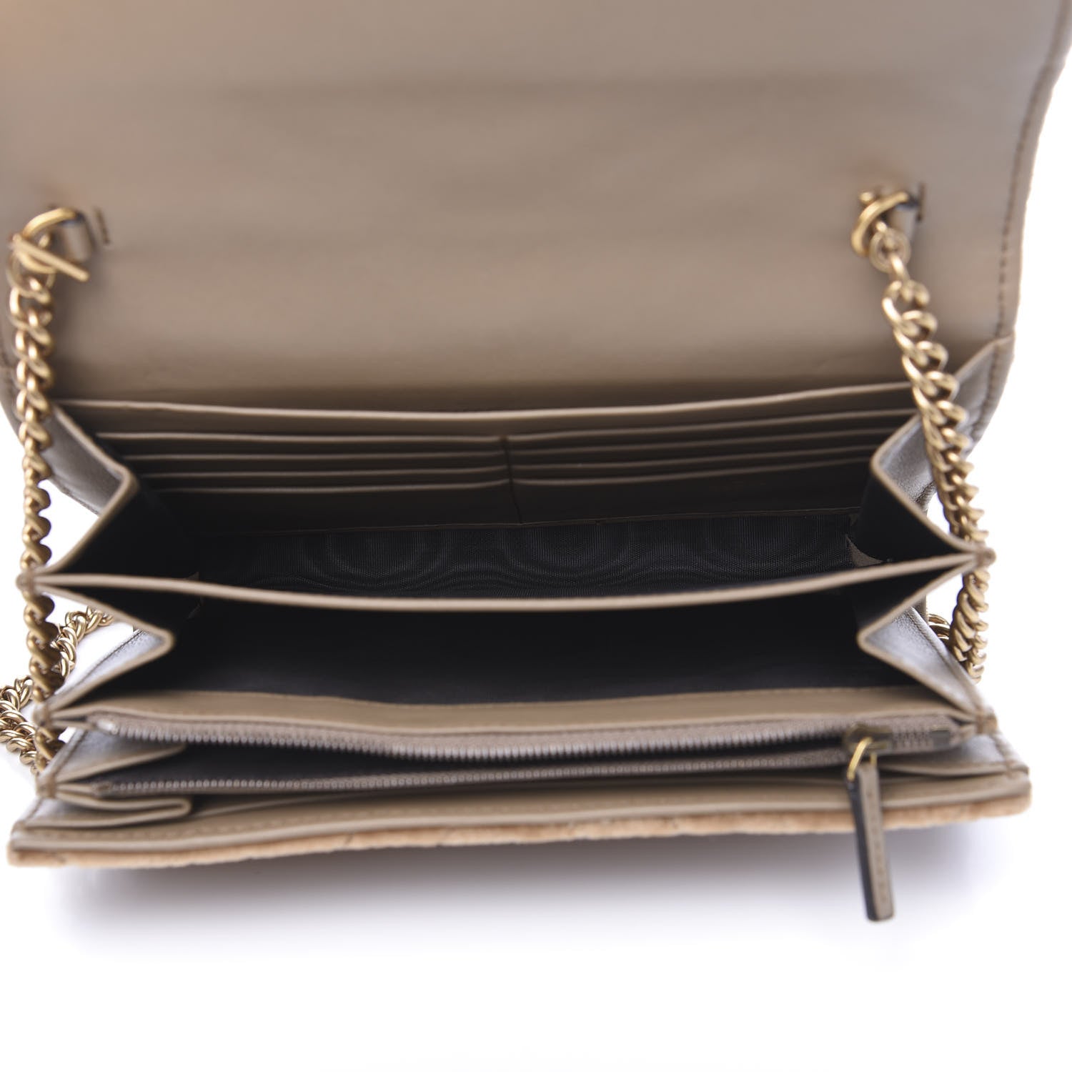 Gucci Velvet Matelasse GG Marmont Chain Wallet Taupe 4 of 12