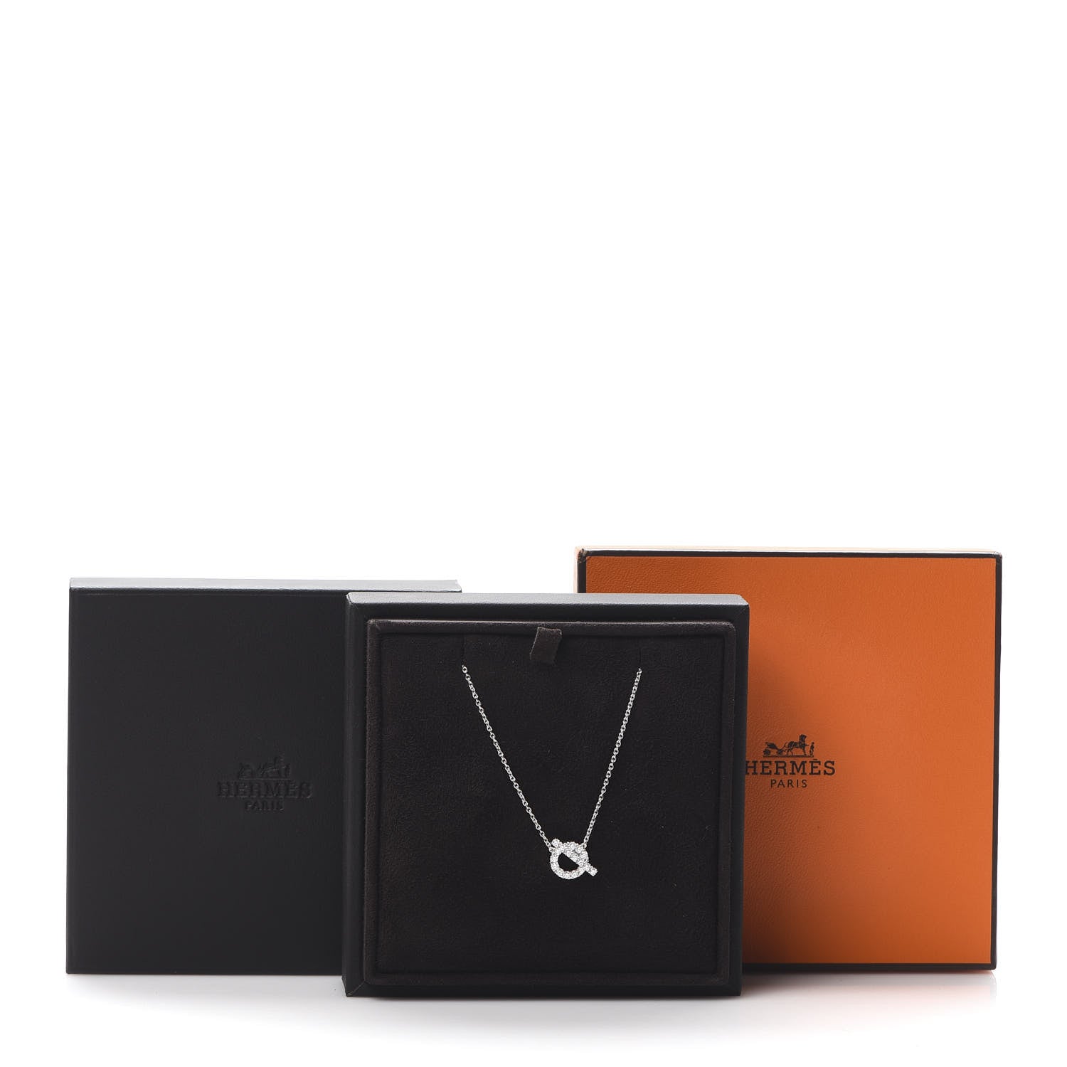 Hermes 18K White Gold Diamond Finesse Pendant Necklace 6 of 6