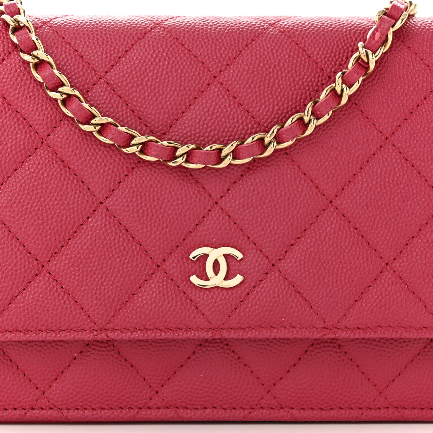 Caviar Quilted Wallet on Chain WOC Dark Pink