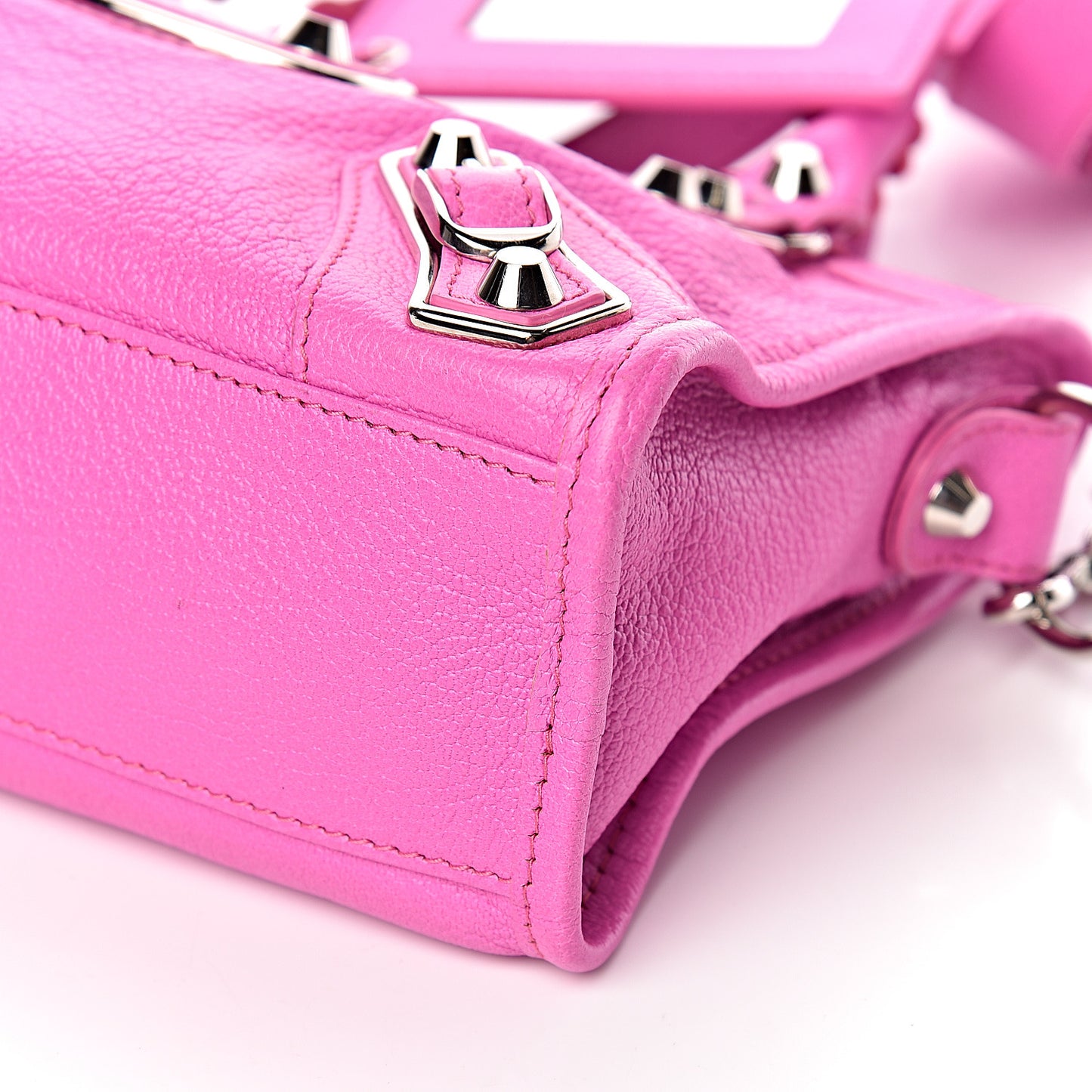 Chevre Silver Metallic Edge Hardware Mini City Rose Fluo