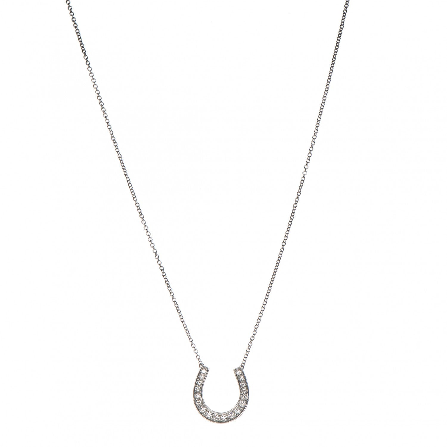 Tiffany Platinum Diamond Horseshoe Pendant Necklace 1 of 6