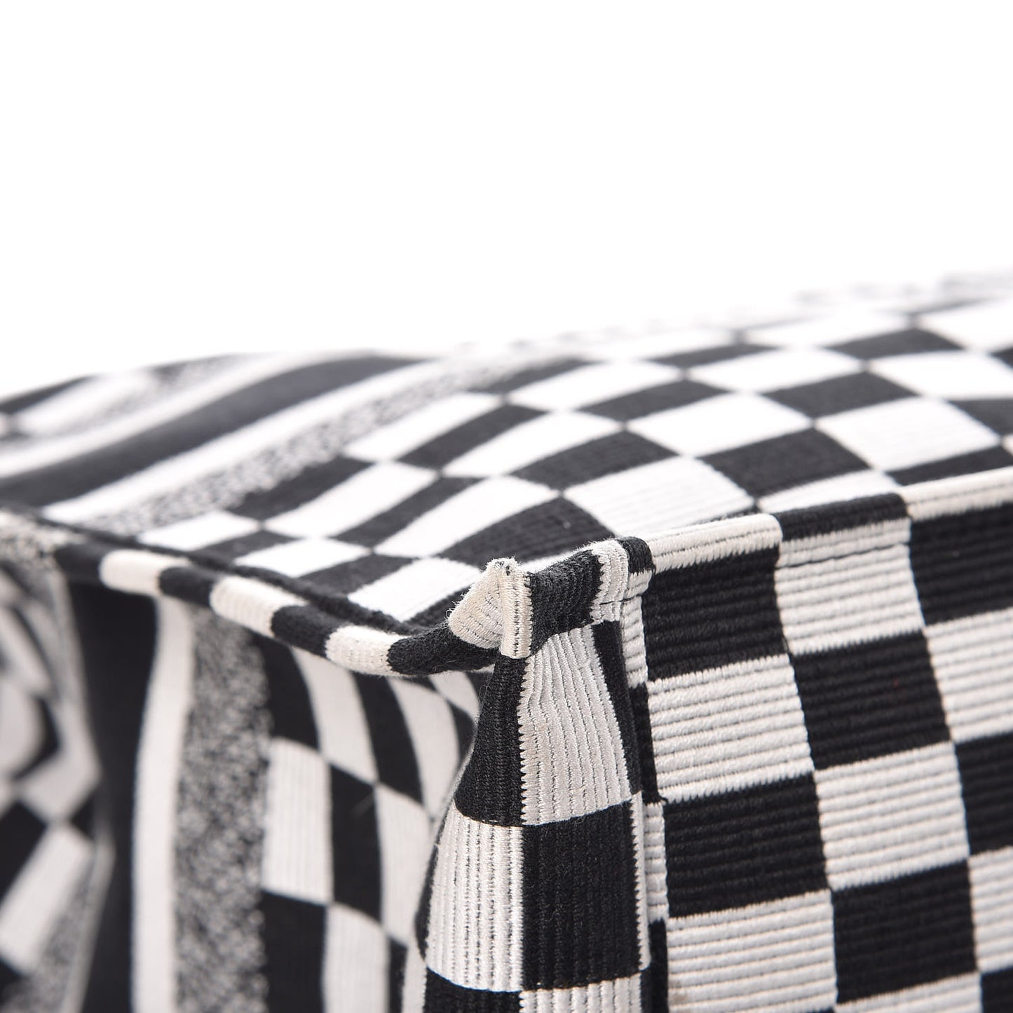 Canvas Embroidered Checkered Book Tote Black White