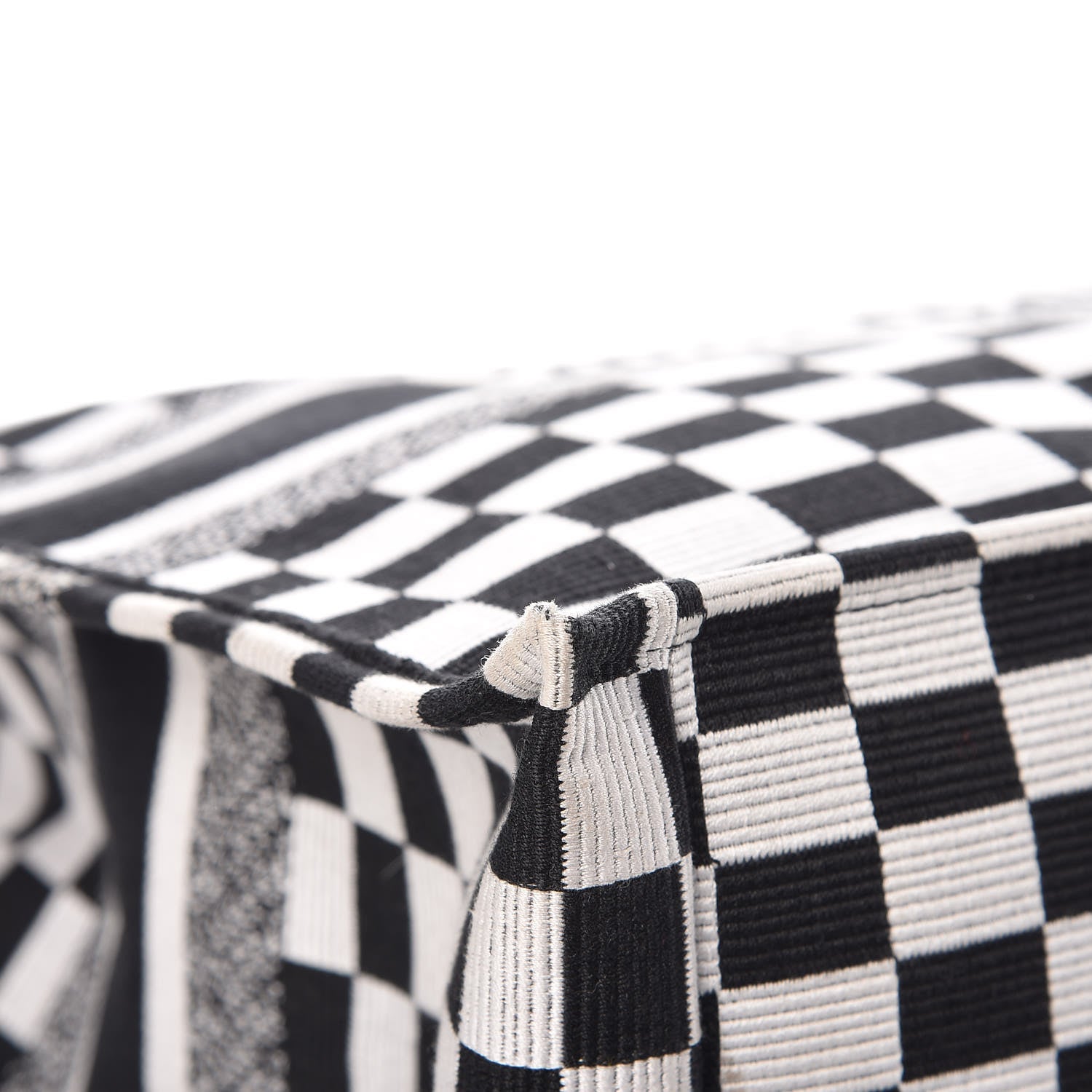 Christian Dior Canvas Embroidered Checkered Book Tote Black White 9 of 14