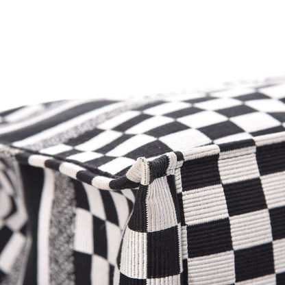 Christian Dior Canvas Embroidered Checkered Book Tote Black White 9 of 14