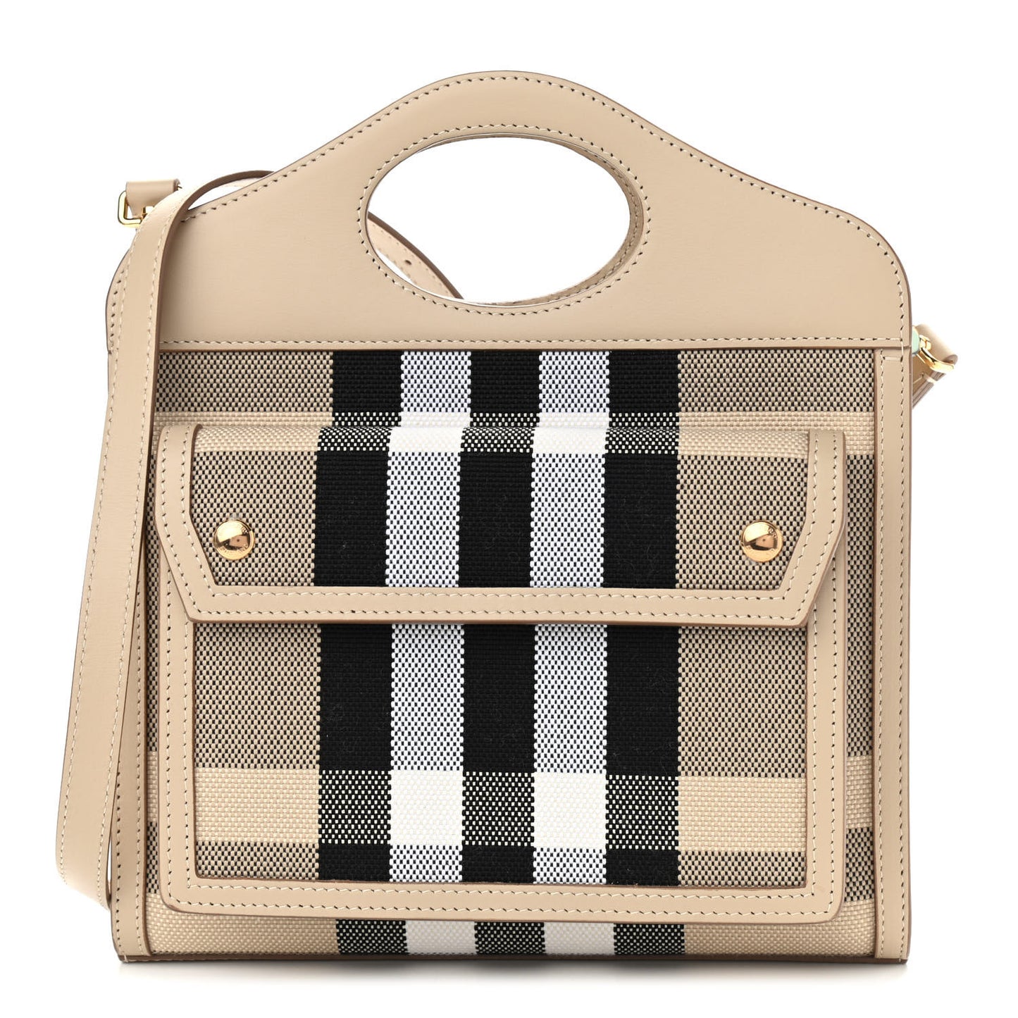 Smooth Calfskin Canvas Check Mini Pocket Bag Dusty Sand Soft Fawn