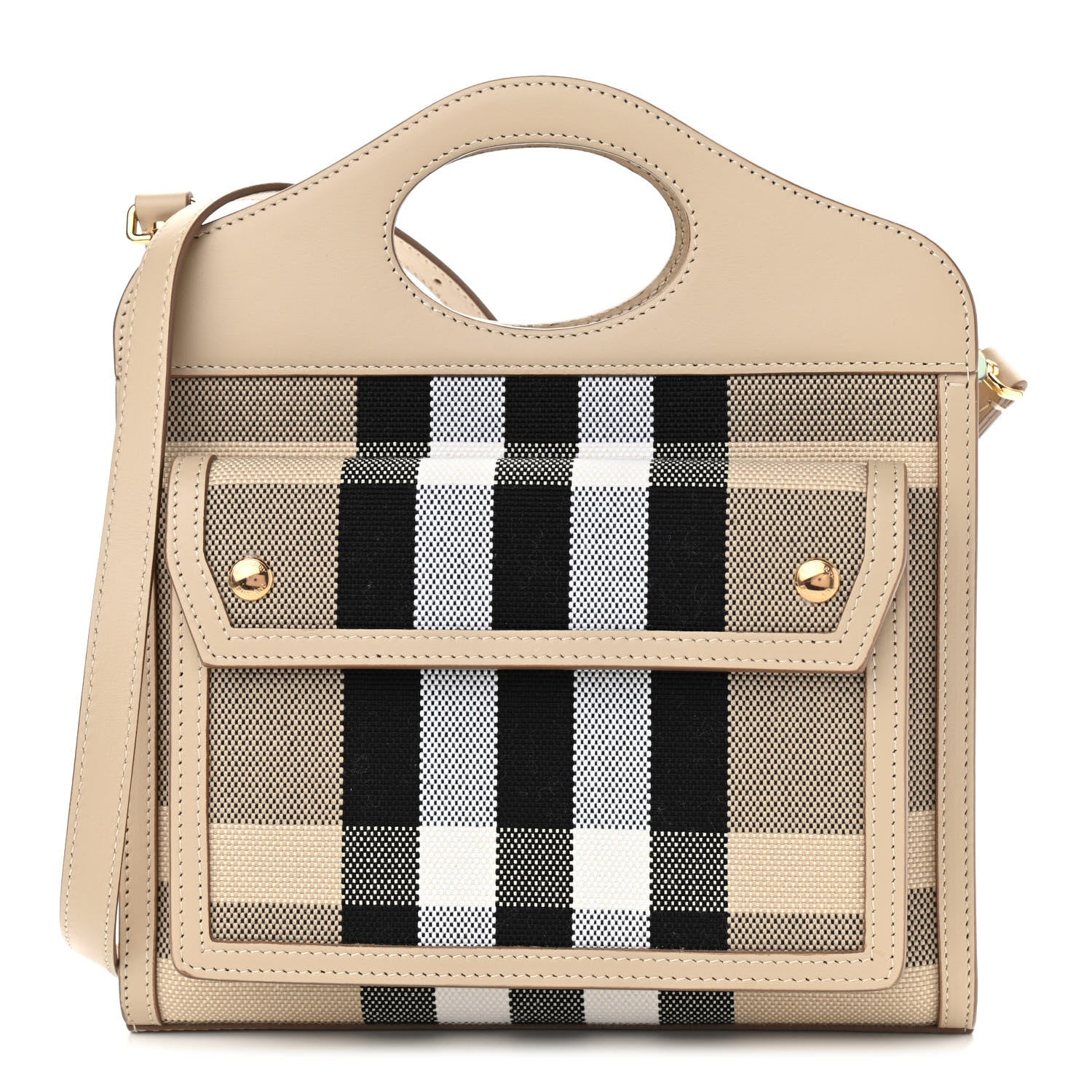 Burberry Smooth Calfskin Canvas Check Mini Pocket Bag Dusty Sand Soft Fawn 1 of 12