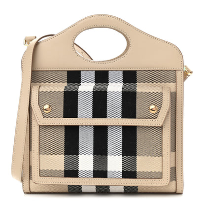 Burberry Smooth Calfskin Canvas Check Mini Pocket Bag Dusty Sand Soft Fawn 1 of 12