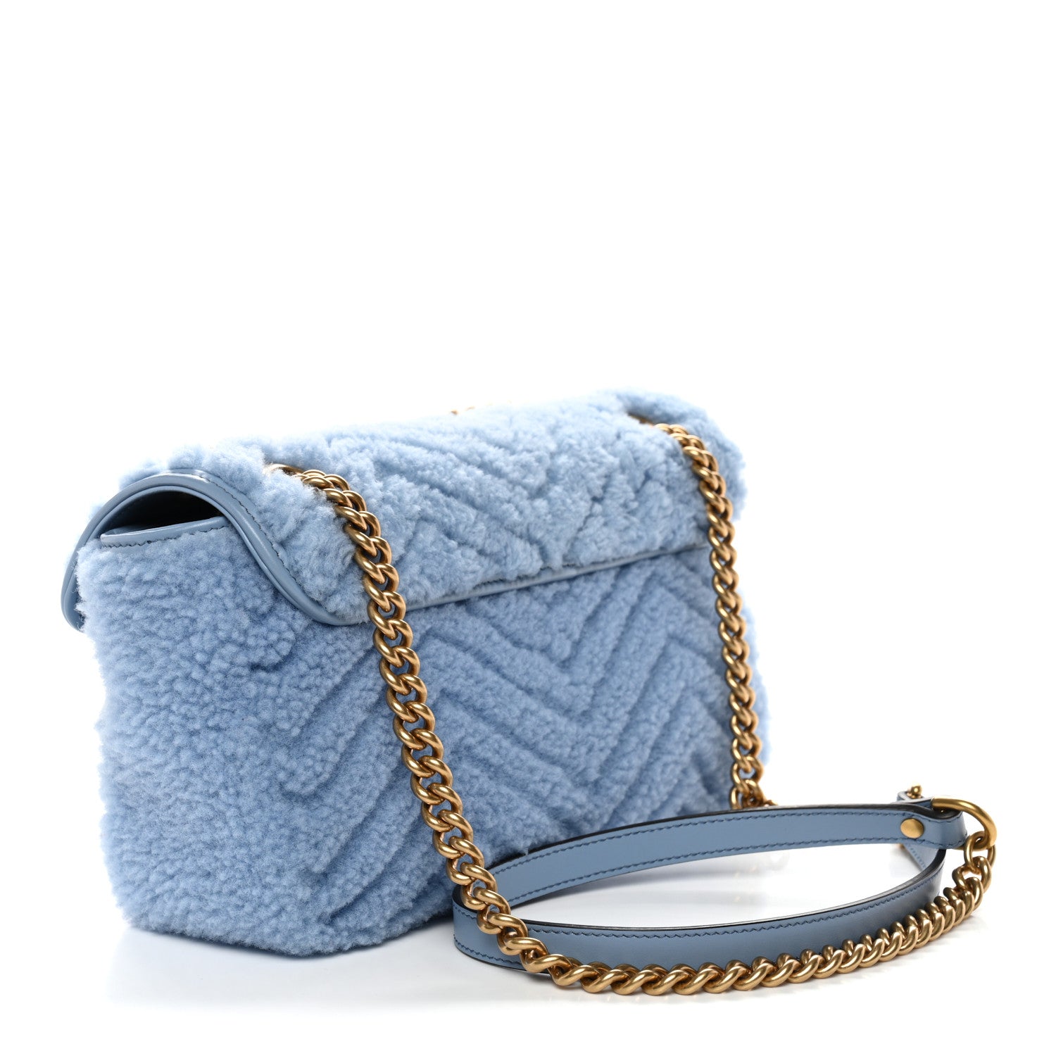 Gucci Merino Wool Matelasse Small GG Marmont Shoulder Bag Cadet