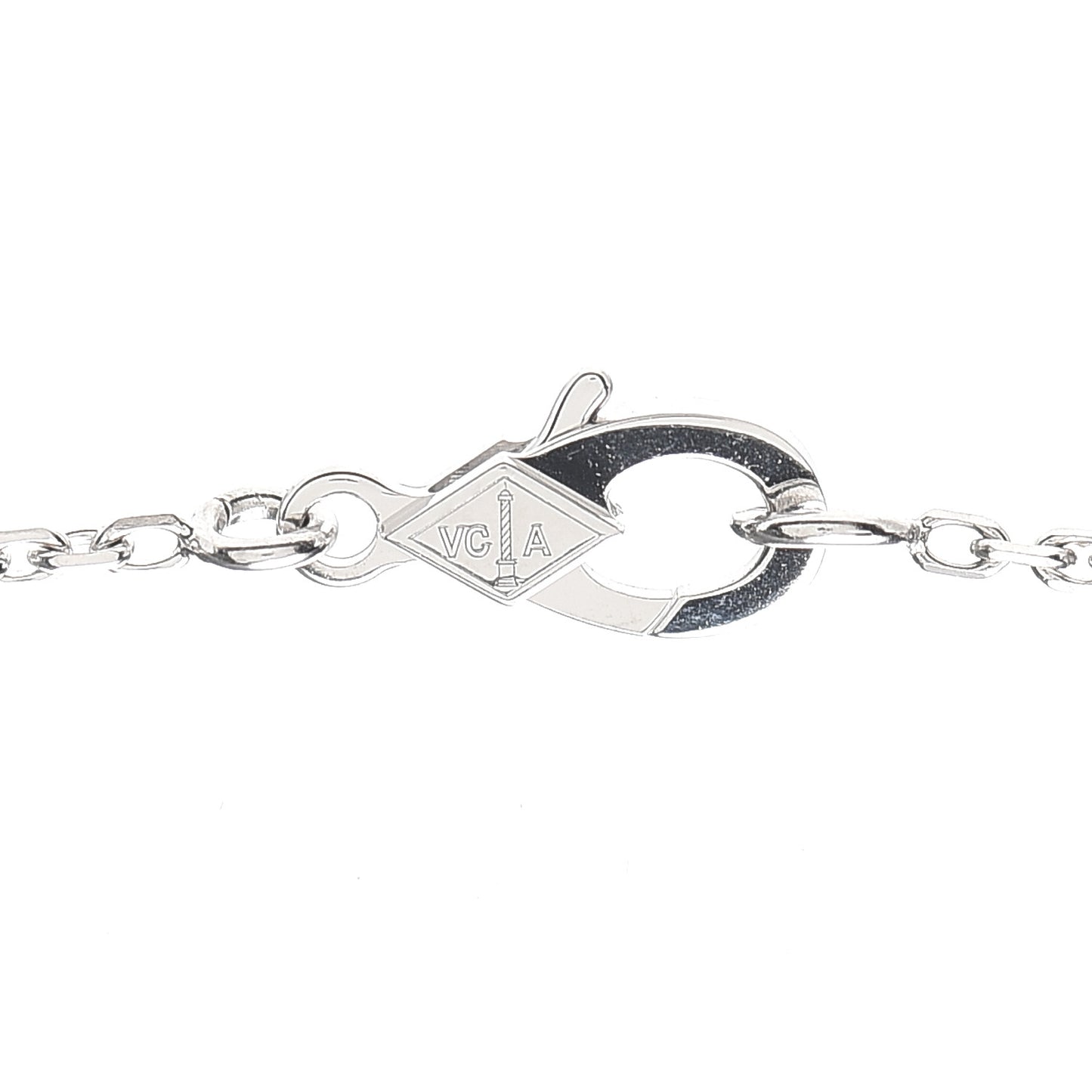 18K White Gold Diamond Guilloche Vintage Alhambra Pendant Necklace