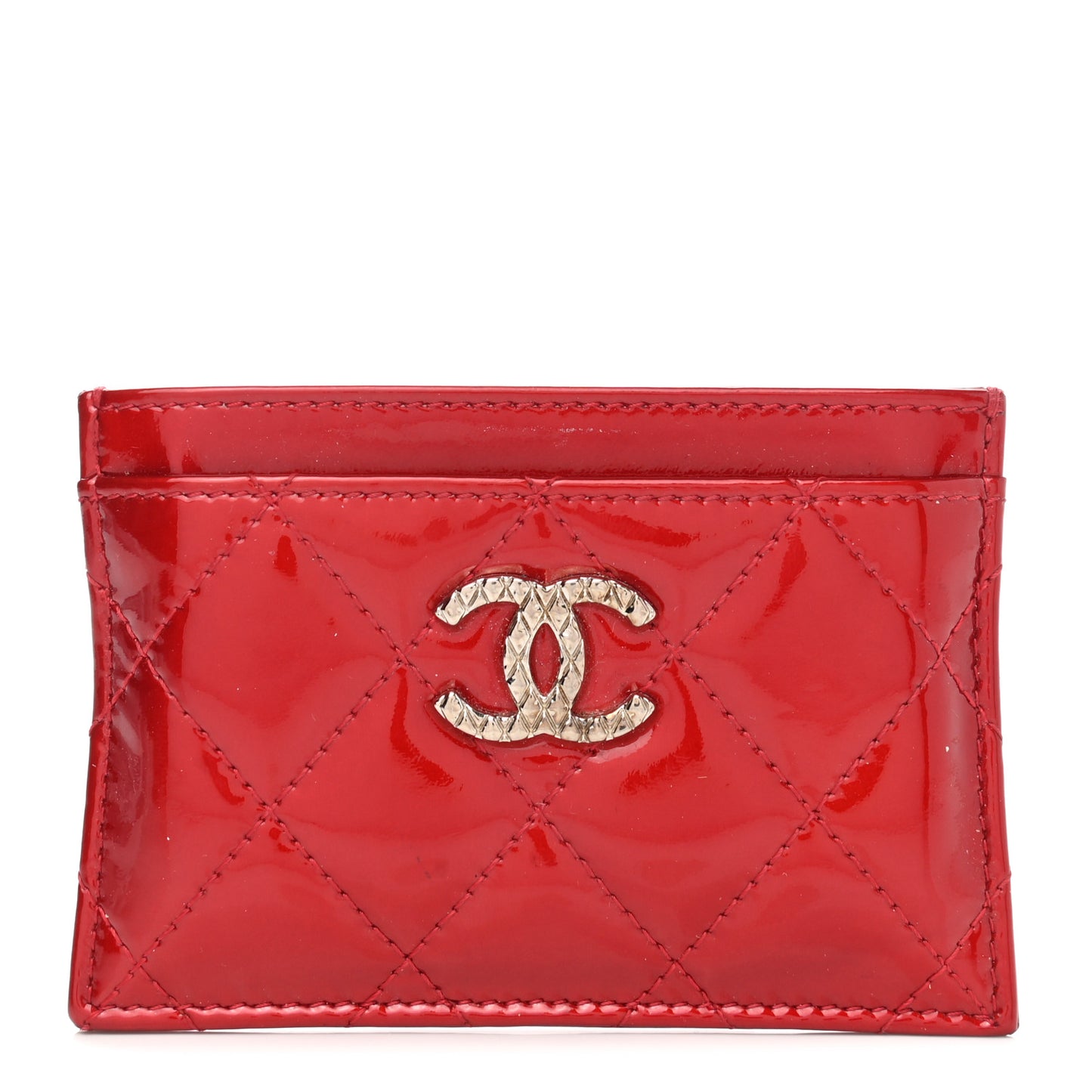 Patent Quilted Brilliant Card Holder Red