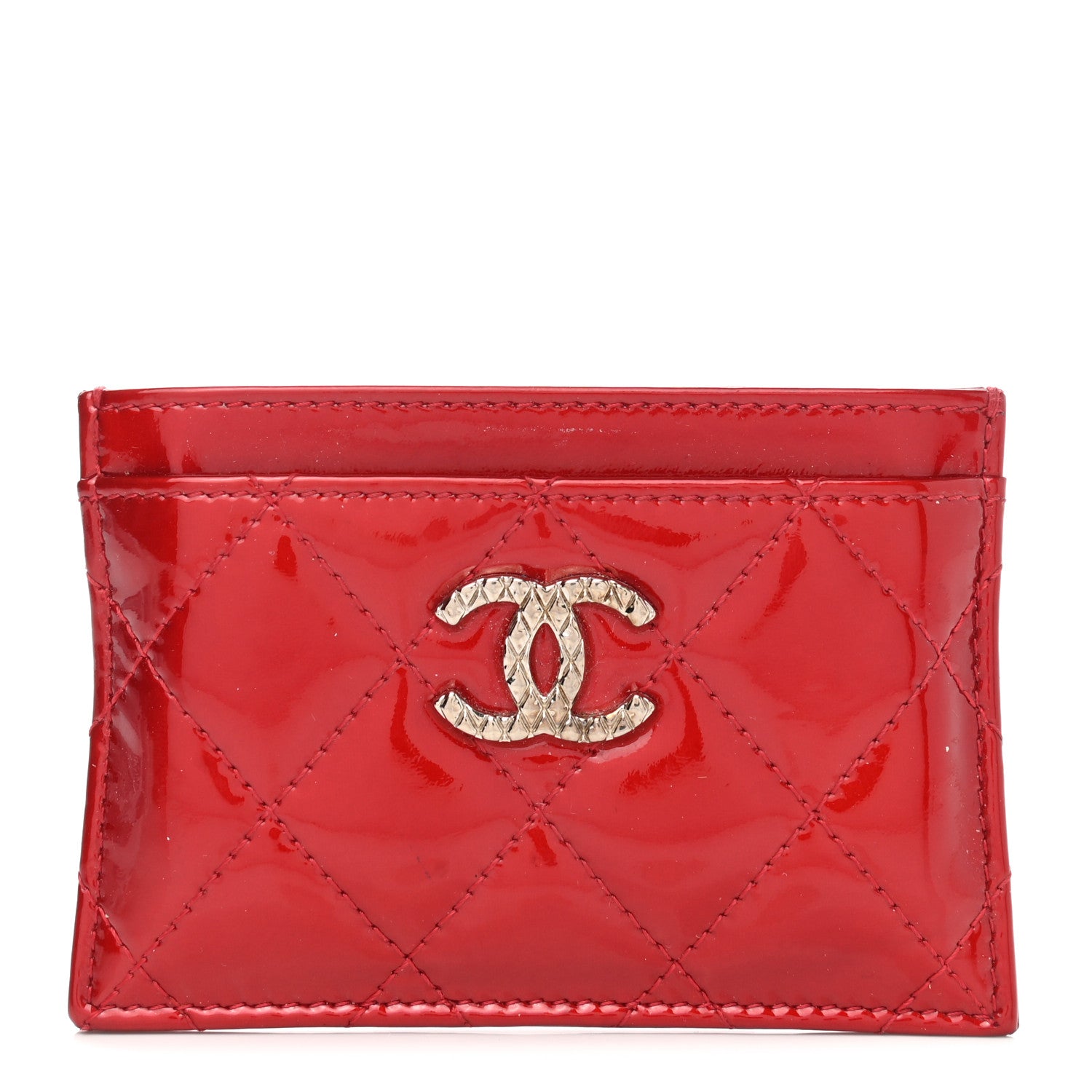 Chanel Patent Quilted Brilliant Card Holder Red 1 of 9