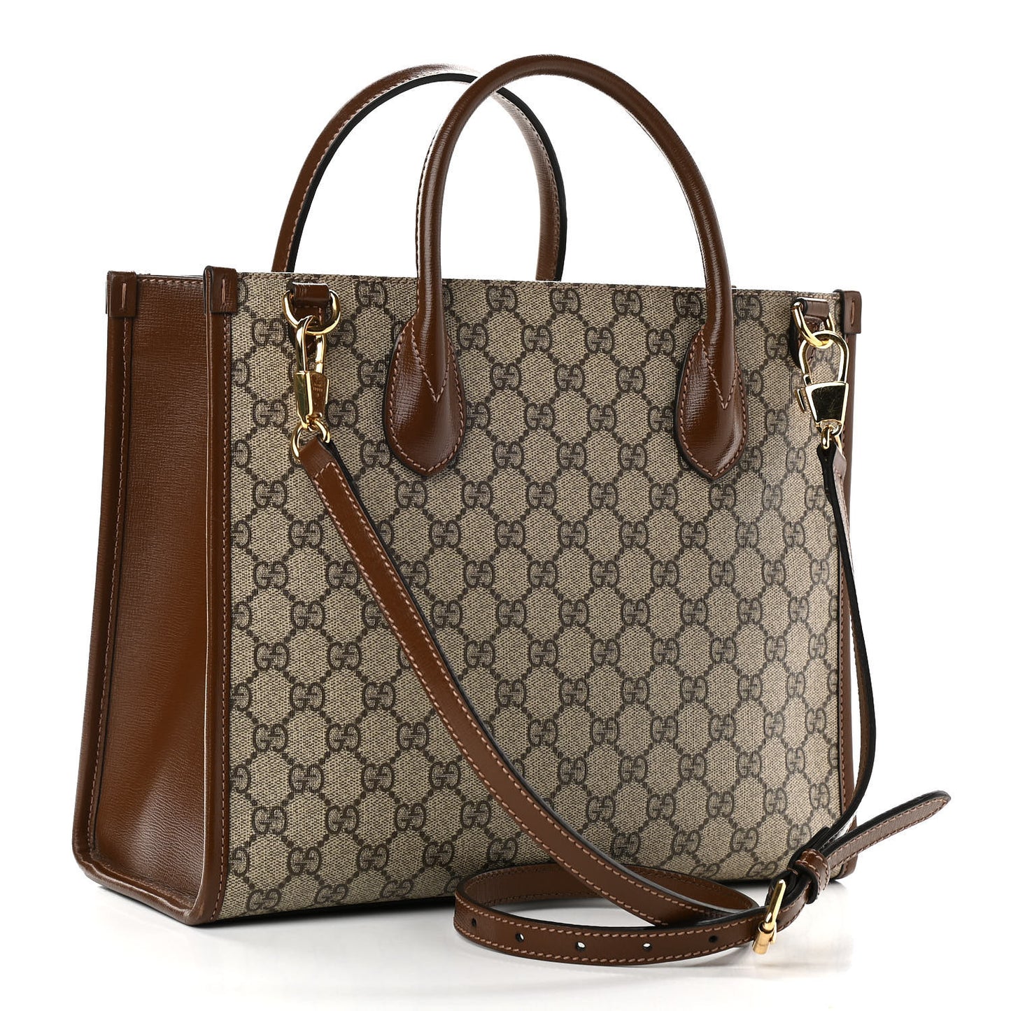 GG Supreme Monogram Azalea Calfskin Small Retro Interlocking G Tote Bag Beige Ebony Brown Sugar