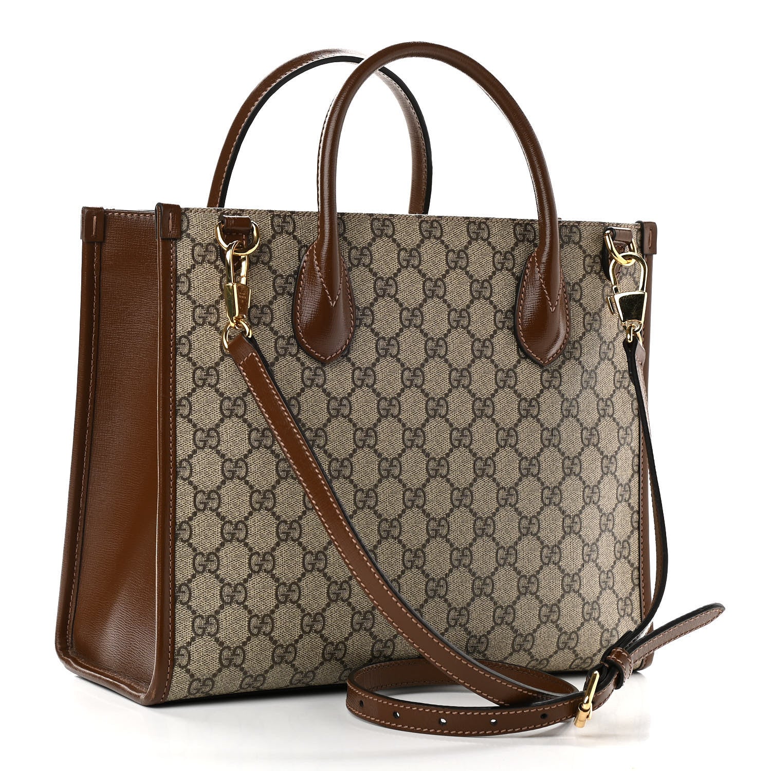 Gucci GG Supreme Monogram Azalea Calfskin Small Retro Interlocking G Tote Bag Beige Ebony Brown Sugar 3 of 16