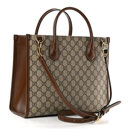 Gucci GG Supreme Monogram Azalea Calfskin Small Retro Interlocking G Tote Bag Beige Ebony Brown Sugar 3 of 16