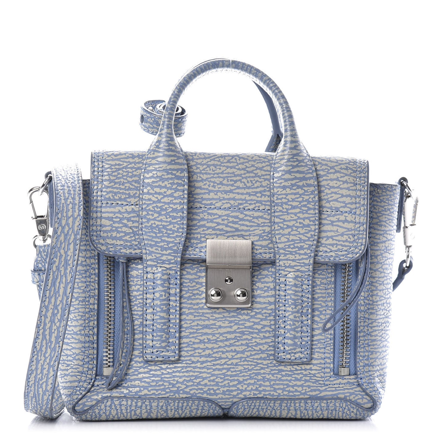 3.1 Textured Calfskin Mini Pashli Satchel Blue Ivory