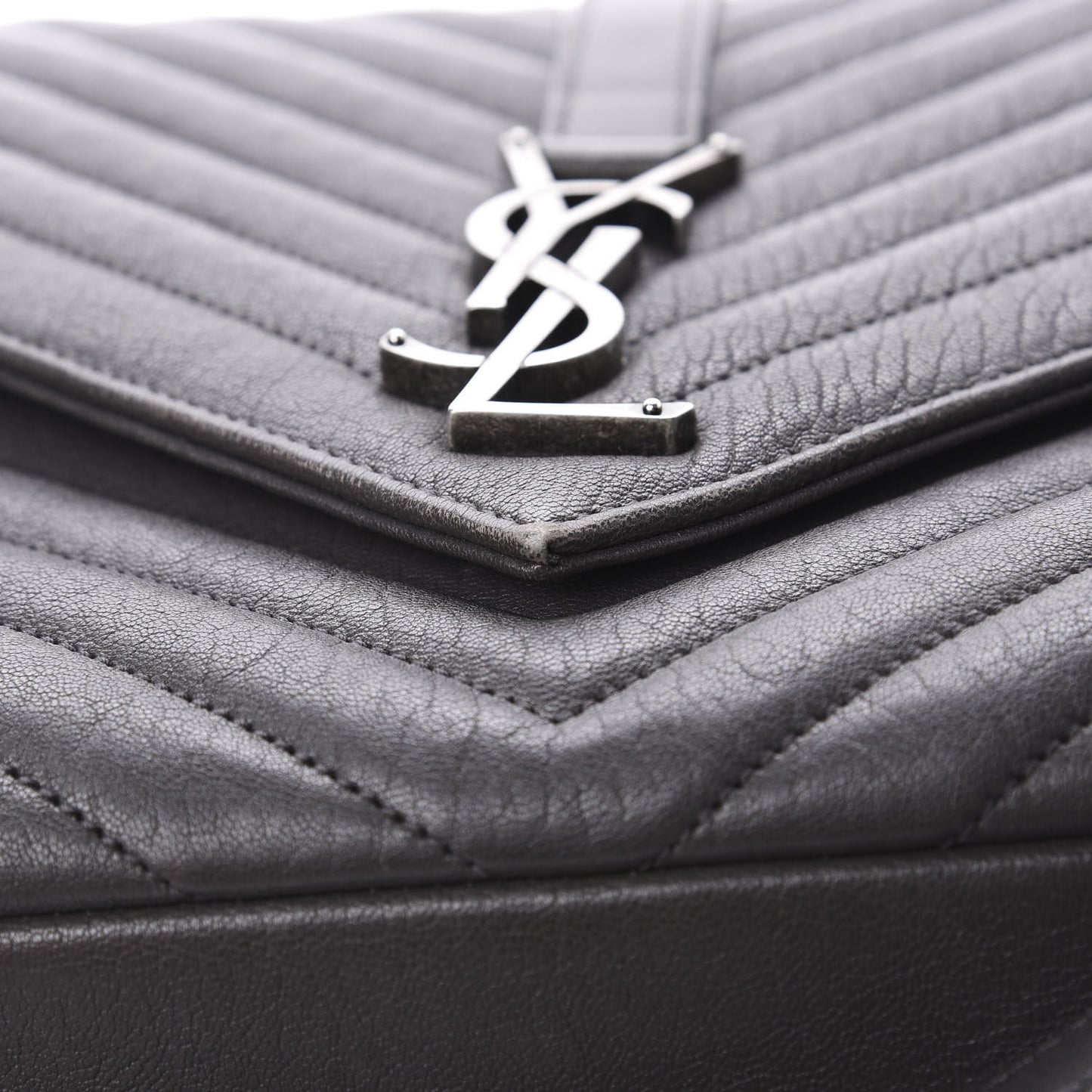 Sheepskin Matelasse Chevron Monogram Large College Satchel Light Coal