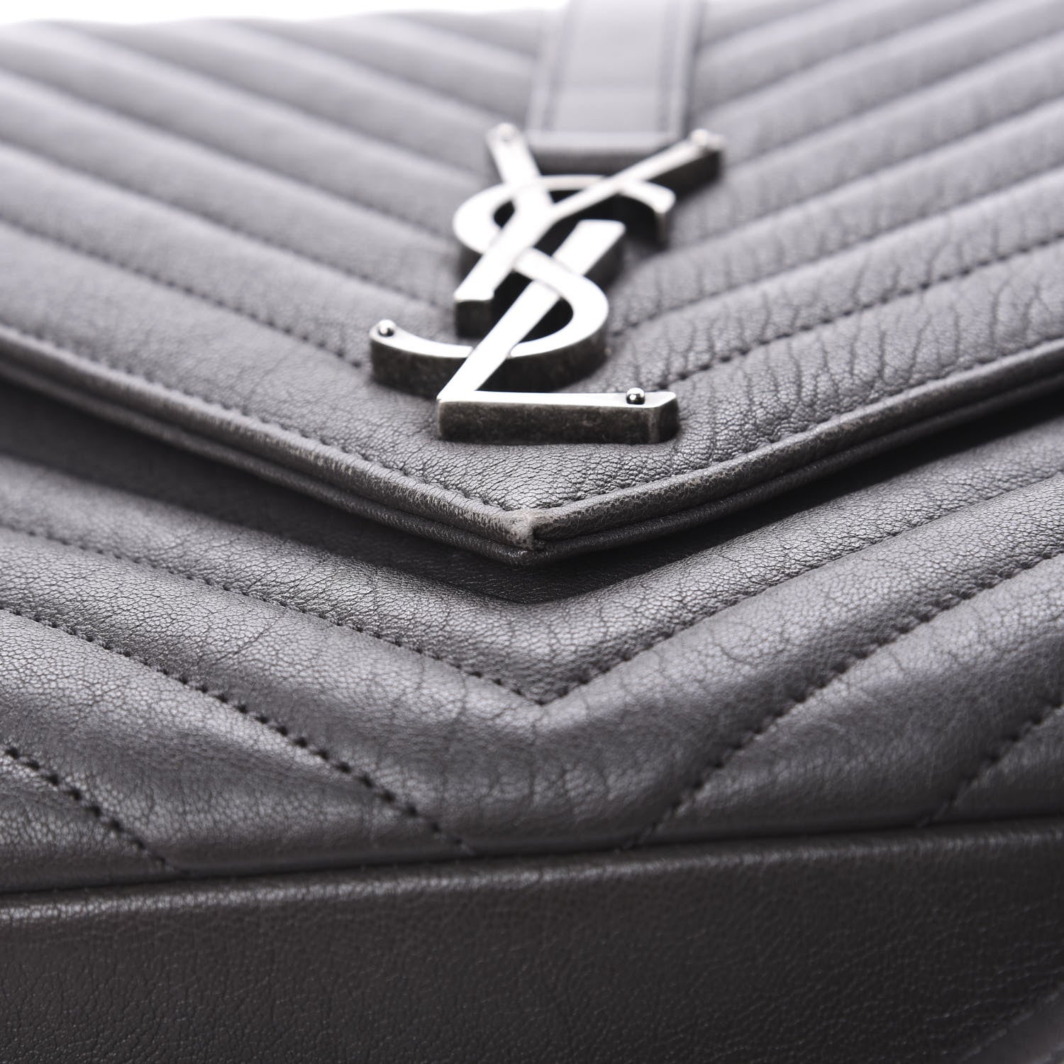 Saint Laurent Sheepskin Matelasse Chevron Monogram Large College Satchel Light Coal 19 of 20