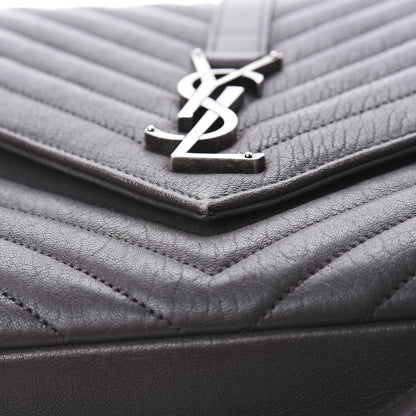 Saint Laurent Sheepskin Matelasse Chevron Monogram Large College Satchel Light Coal 19 of 20