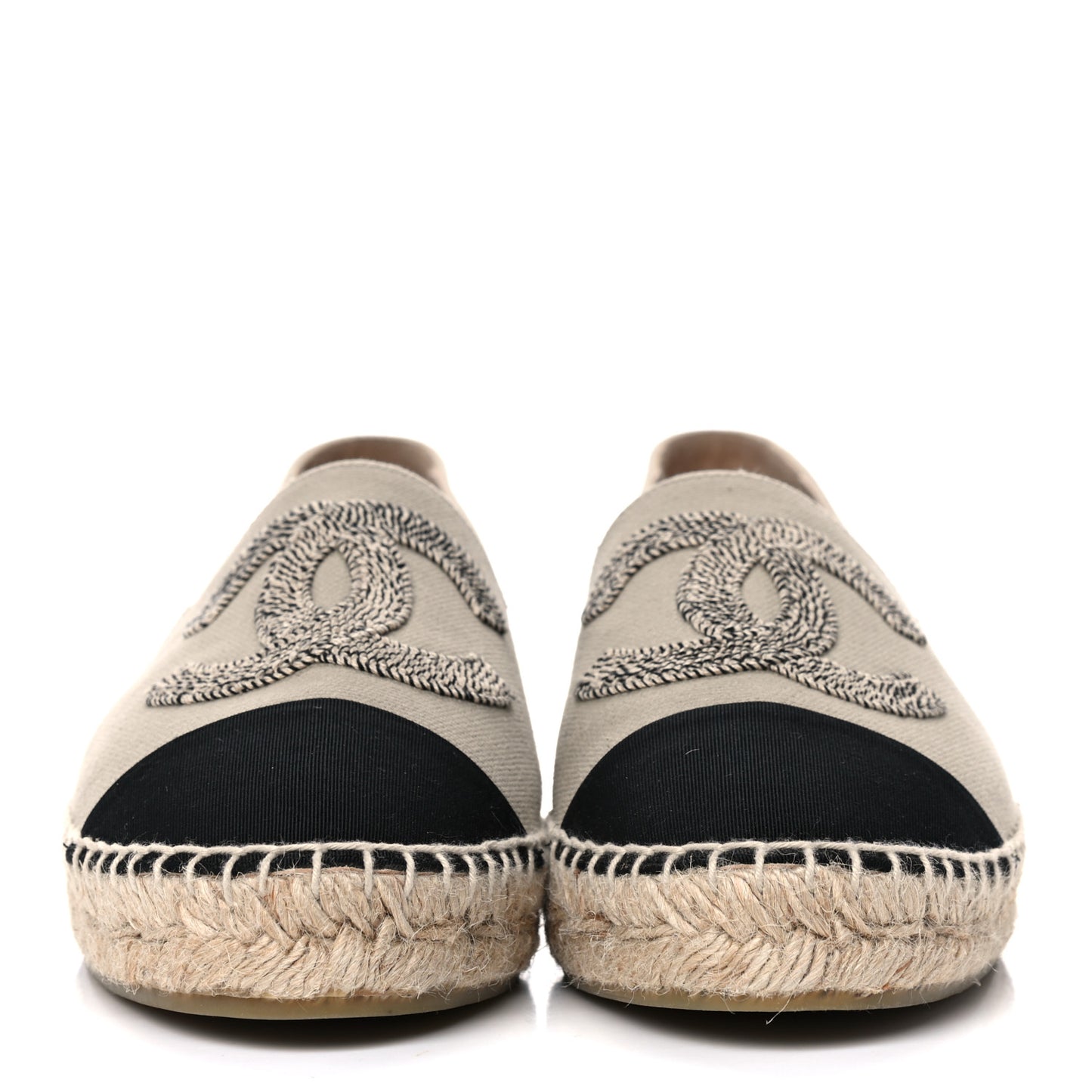 Canvas Grosgrain CC Espadrilles 39 Beige Black