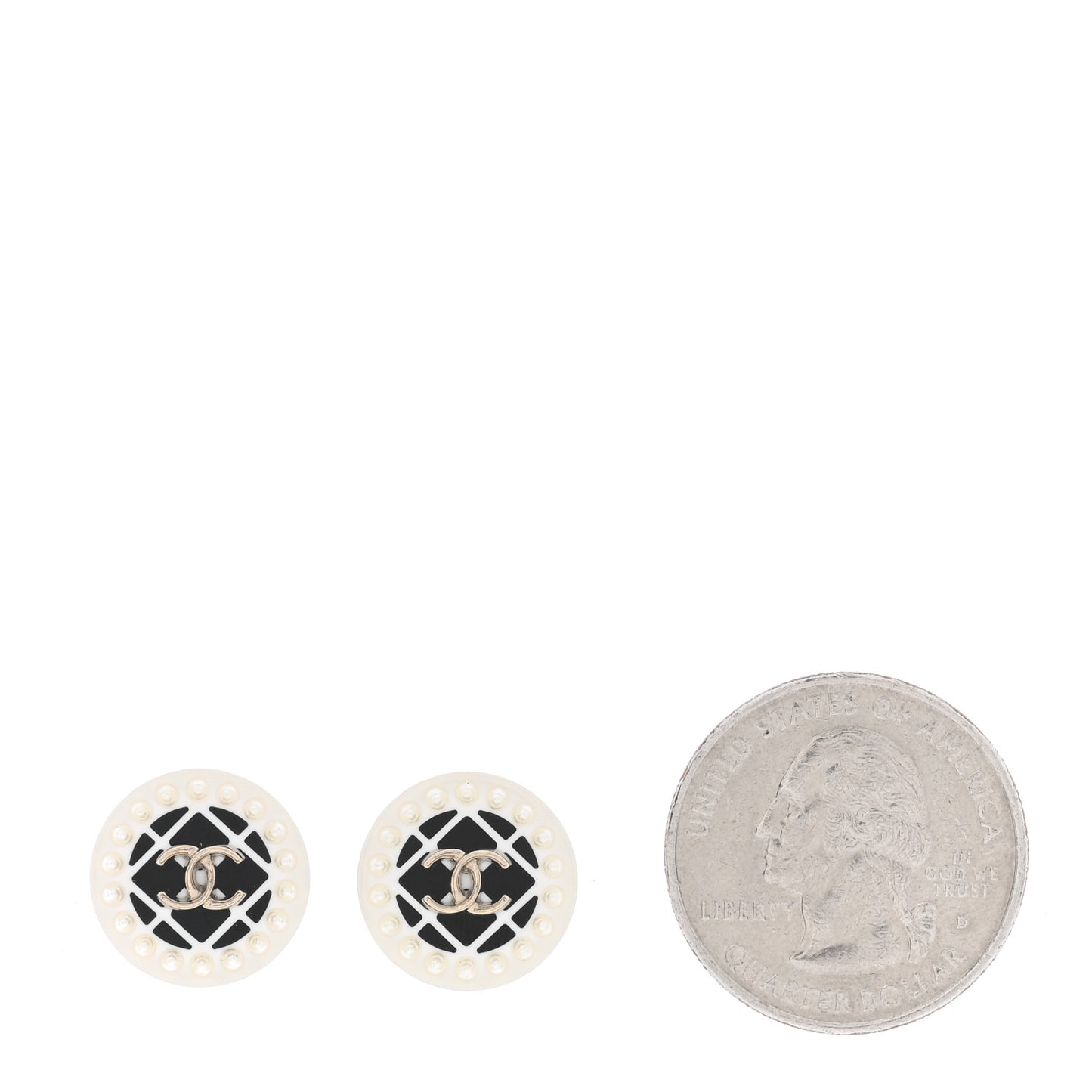 Resin Pearl CC Earrings White Black