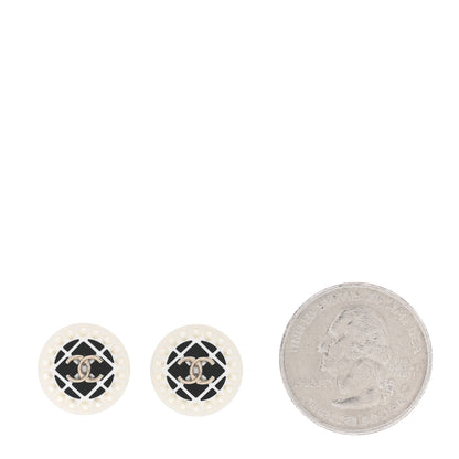 Chanel Resin Pearl CC Earrings White Black 2 of 5