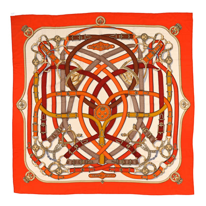 Hermes Cashmere Silk Cavalcadour Shawl 140 Orange White Brun 1 of 3
