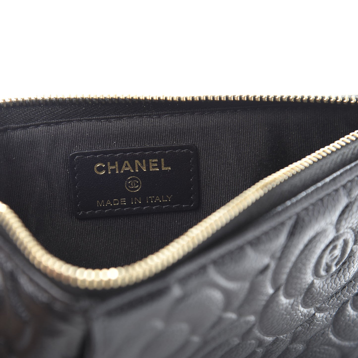Caviar Camellia Embossed Classic Flat Wallet Pouch Black