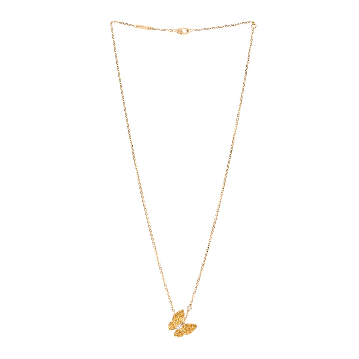 18K Yellow Gold Diamond Yellow Sapphire Two Butterfly Pendant Necklace