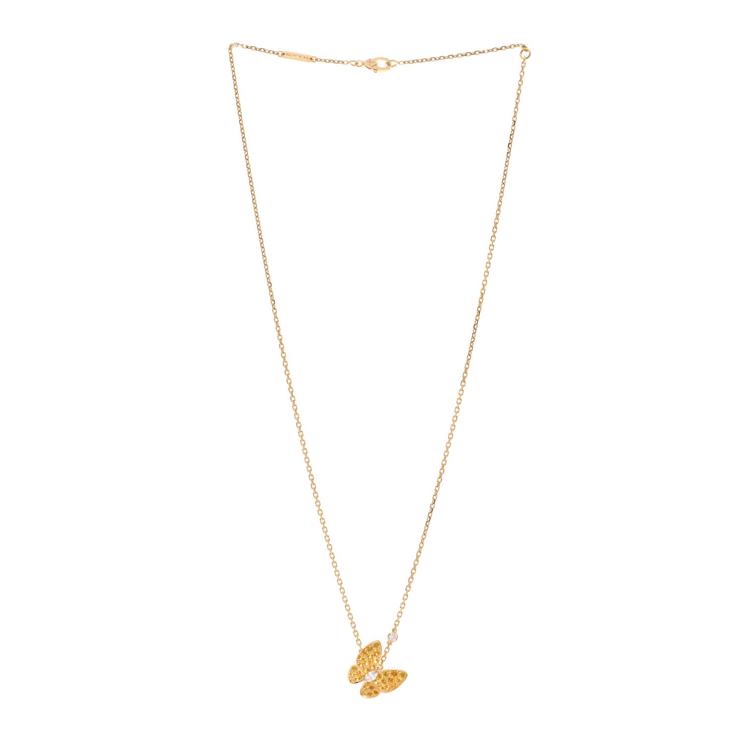 Van Cleef & Arpels 18K Yellow Gold Diamond Yellow Sapphire Two Butterfly Pendant Necklace 3 of 5
