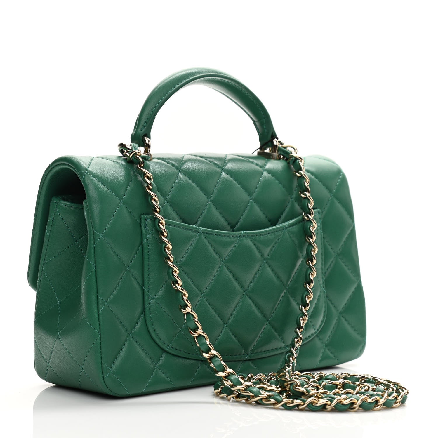 Chanel Lambskin Quilted Mini Top Handle Rectangular Flap Green 3 of 11