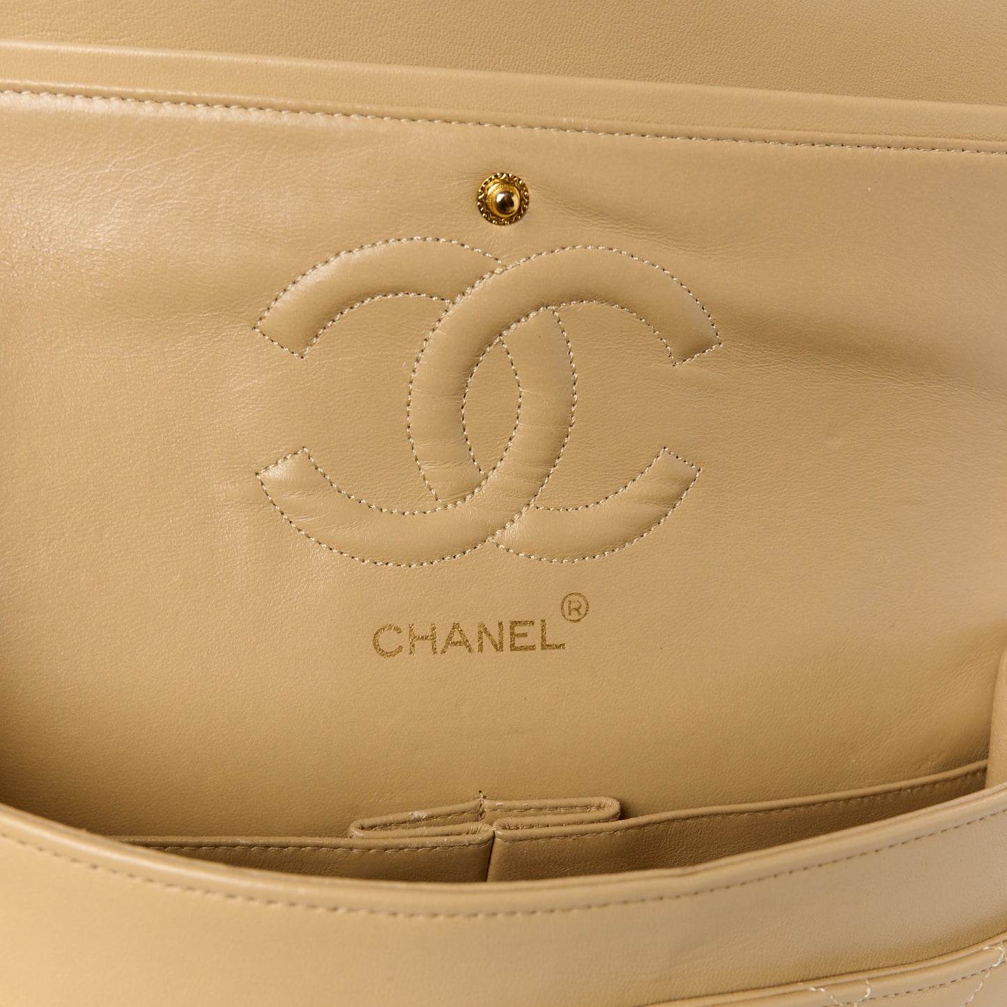 Lambskin Quilted Medium Double Flap Beige