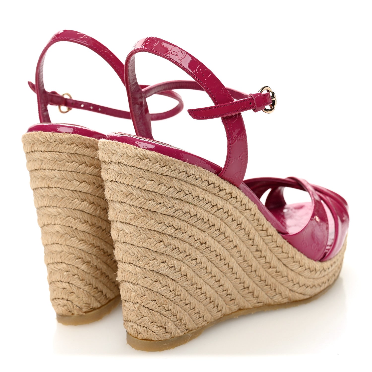 Gucci Patent Microguccissima Penelope Espadrille Wedge Sandals 37  Bright Bouganville 4 of 10