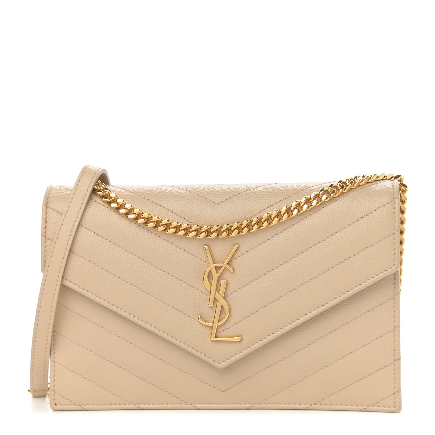 Grain De Poudre Matelasse Chevron Monogram Envelope Chain Wallet Dark Beige