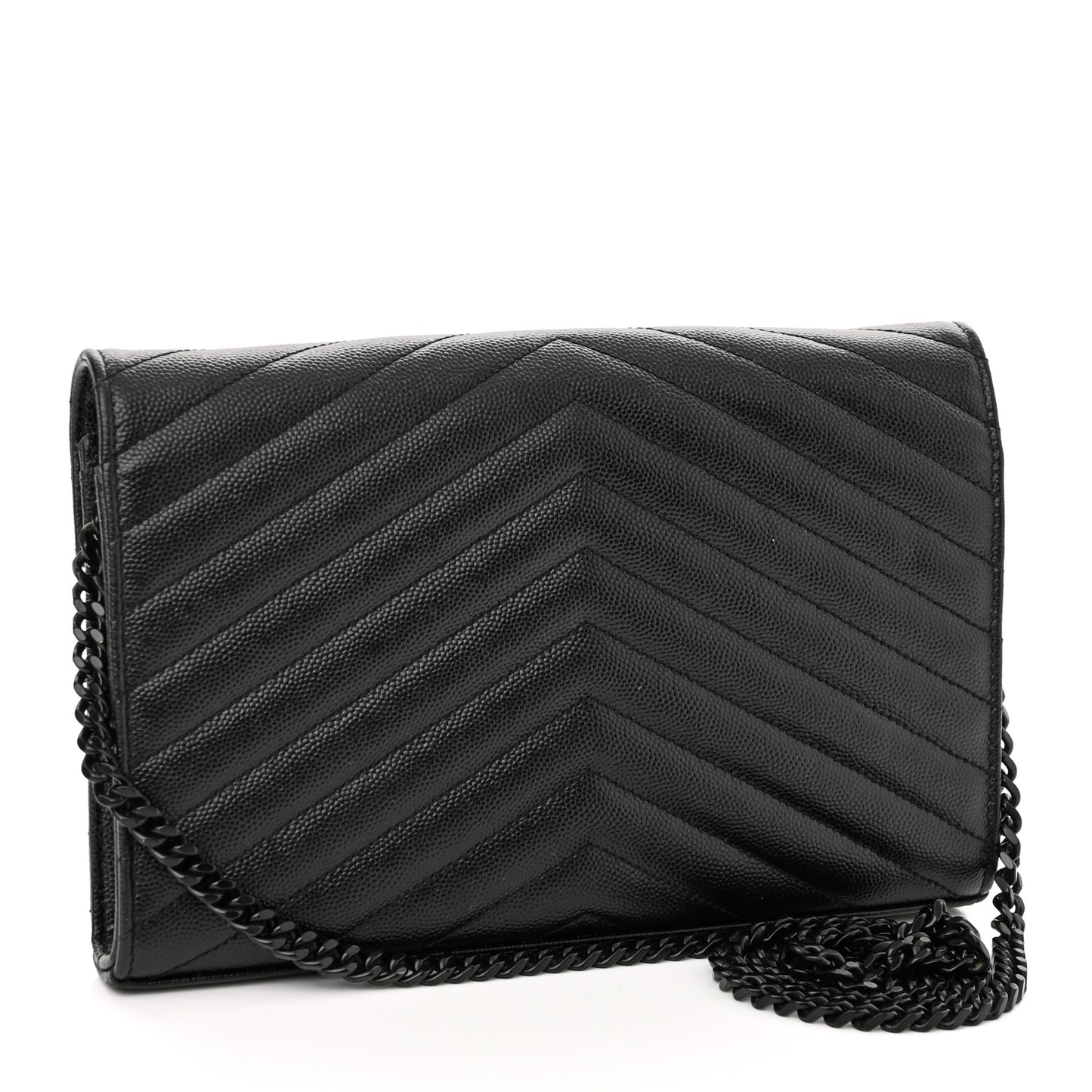 Grain De Poudre Matelasse Chevron Monogram Monochrome Chain Wallet Black