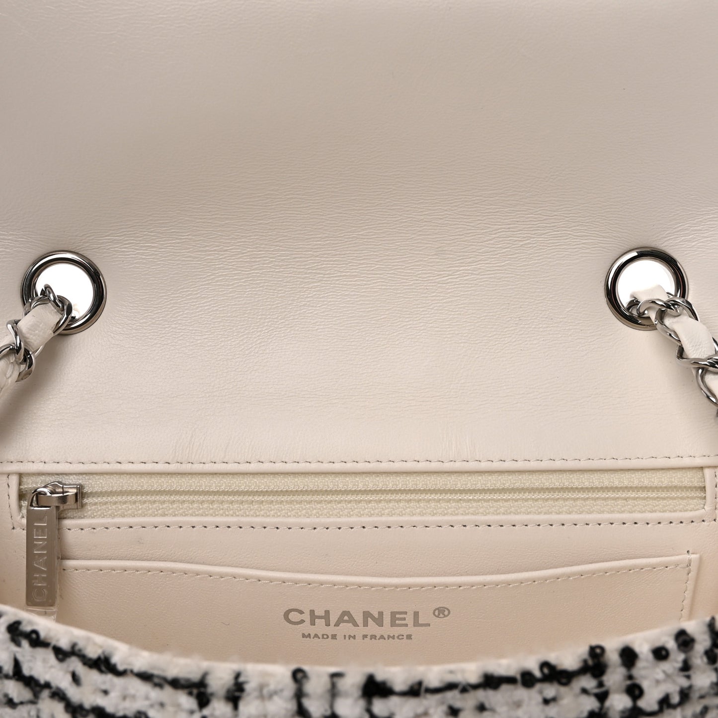 Tweed Quilted Mini Rectangular Flap White Black