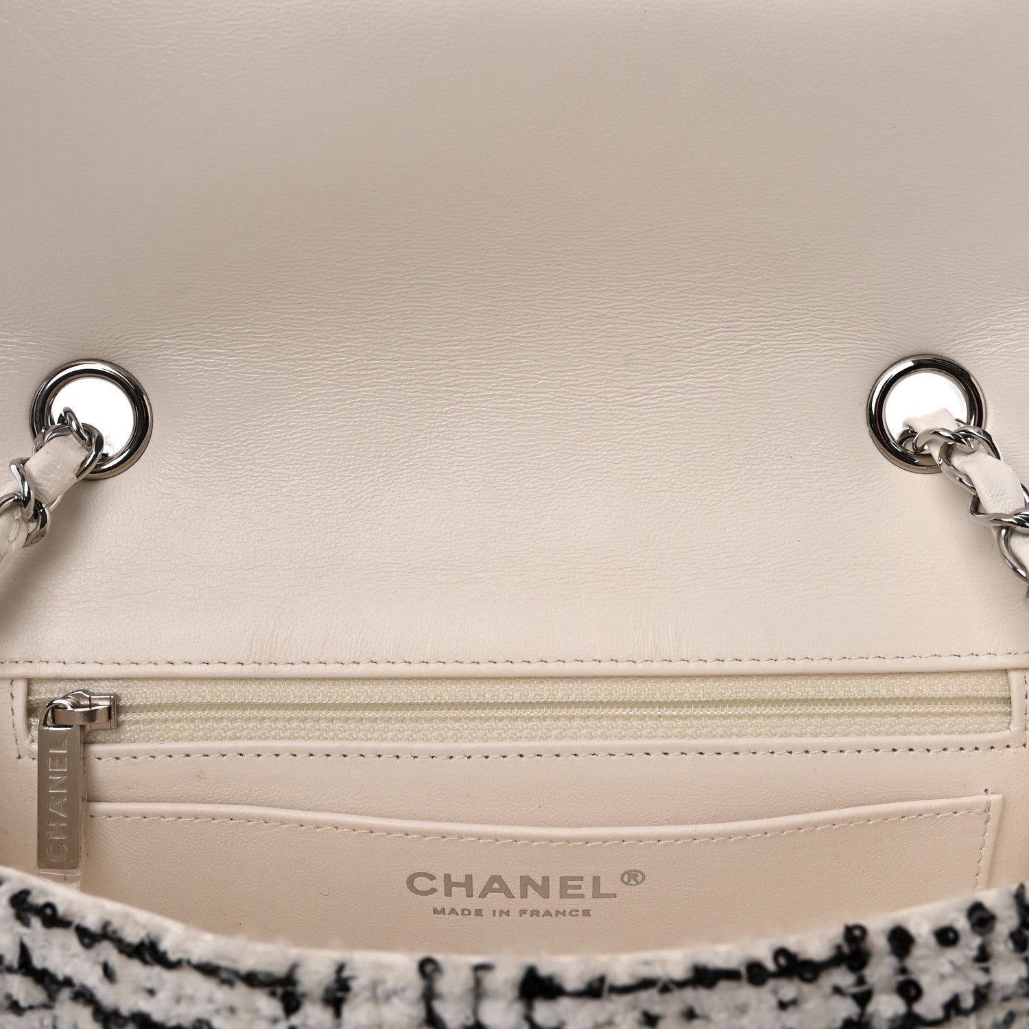 Chanel Tweed Quilted Mini Rectangular Flap White Black 11 of 12