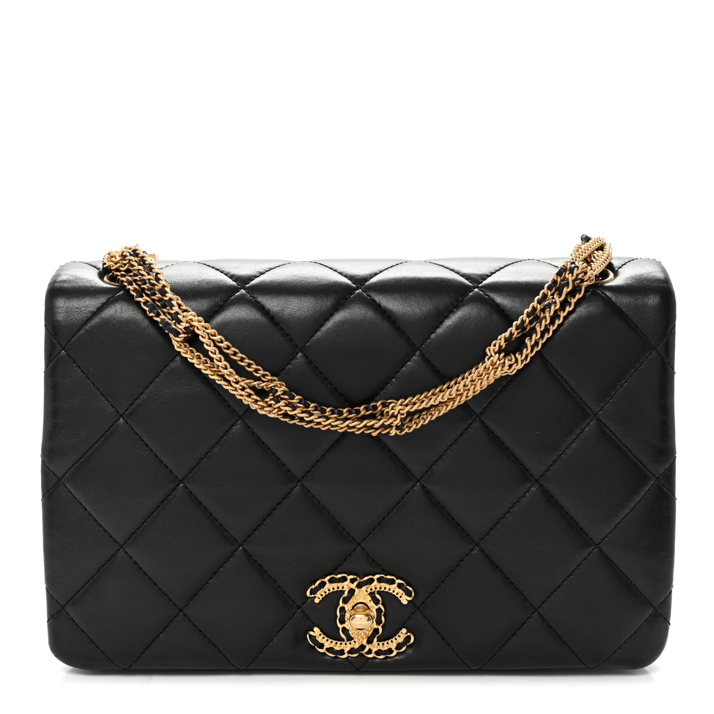 Lambskin Quilted On And On Medium Chain Flap Black