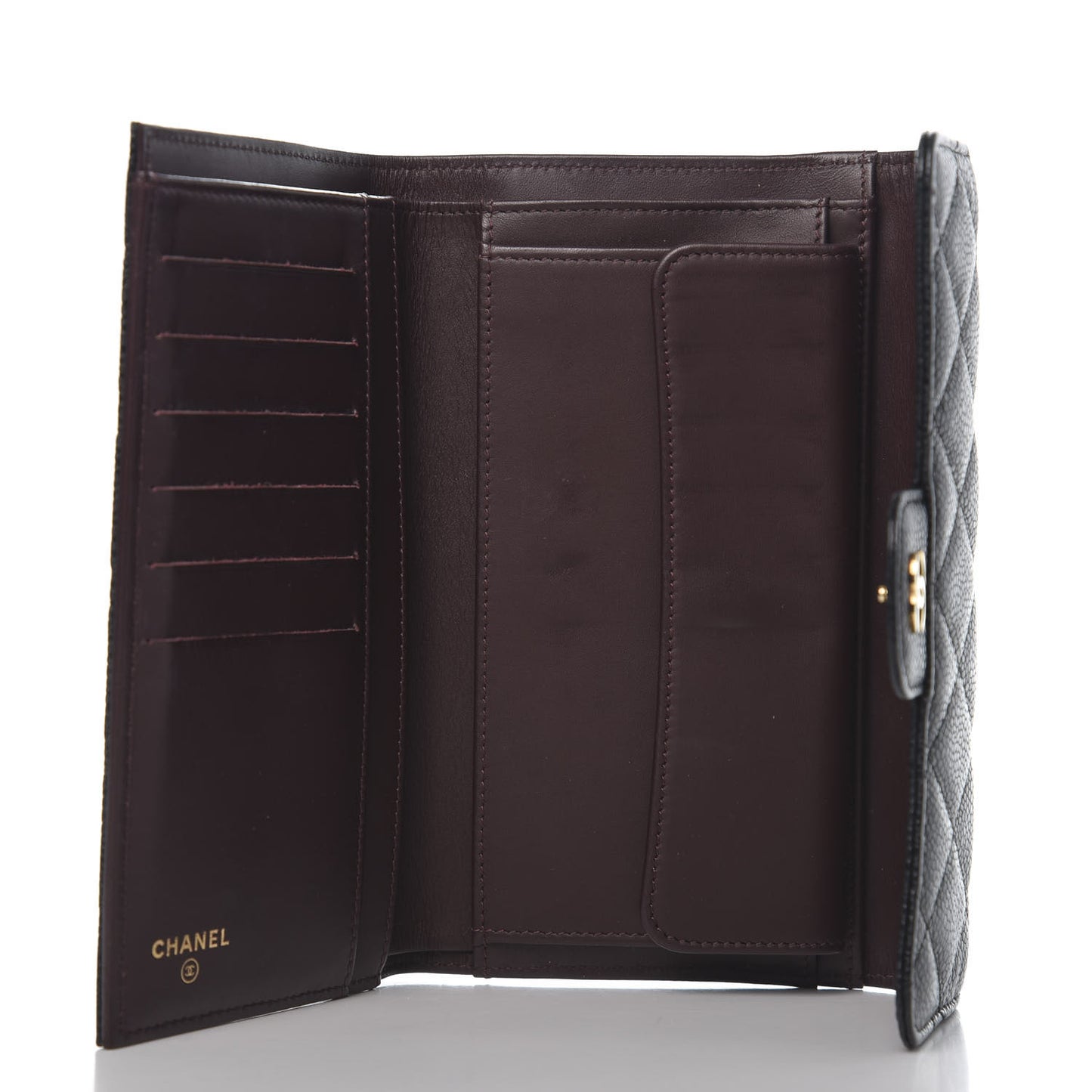 Caviar Quilted Long Flap Wallet Black