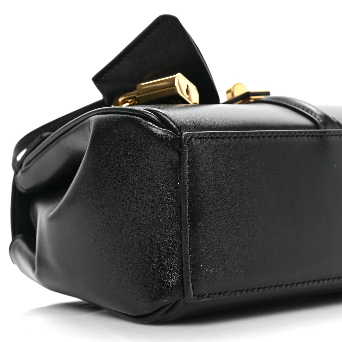 Satinated Calfskin Mini 16 Top Handle Bag Black