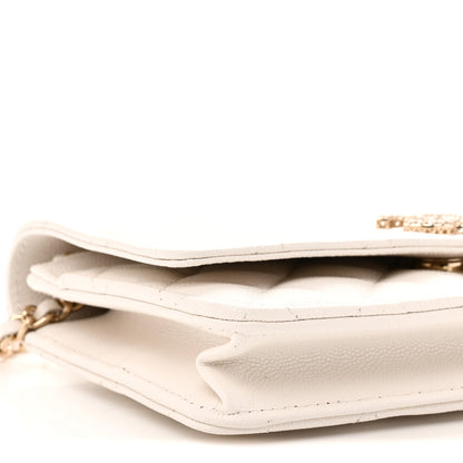 Chanel Caviar Quilted Crystal CC Wallet On Chain WOC White 10 of 12