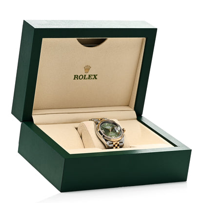 Rolex Stainless Steel 18K Yellow Gold Diamond 36mm Oyster Perpetual Datejust Watch Olive Green Roman 126233 5 of 5
