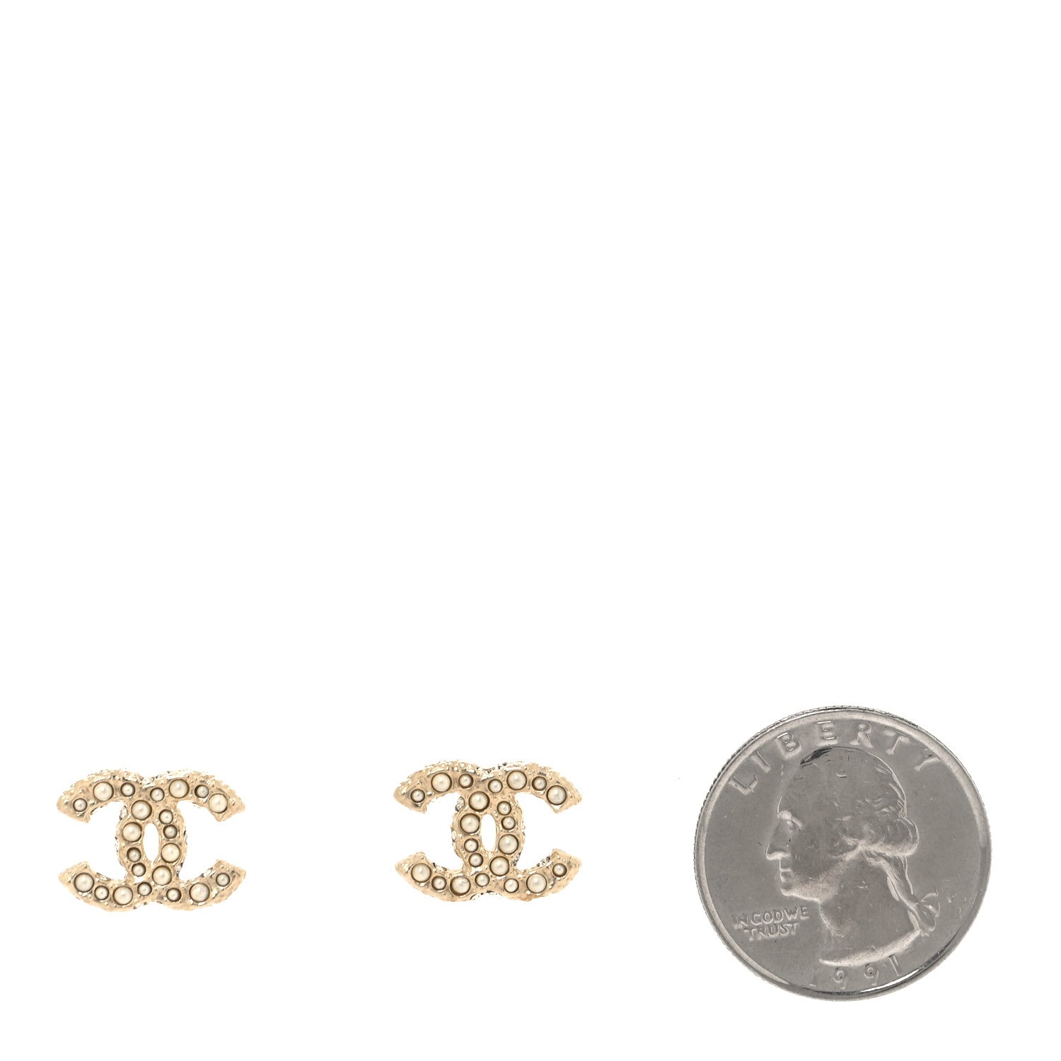 Chanel Pearl Crystal CC Earrings Light Gold 2 of 5