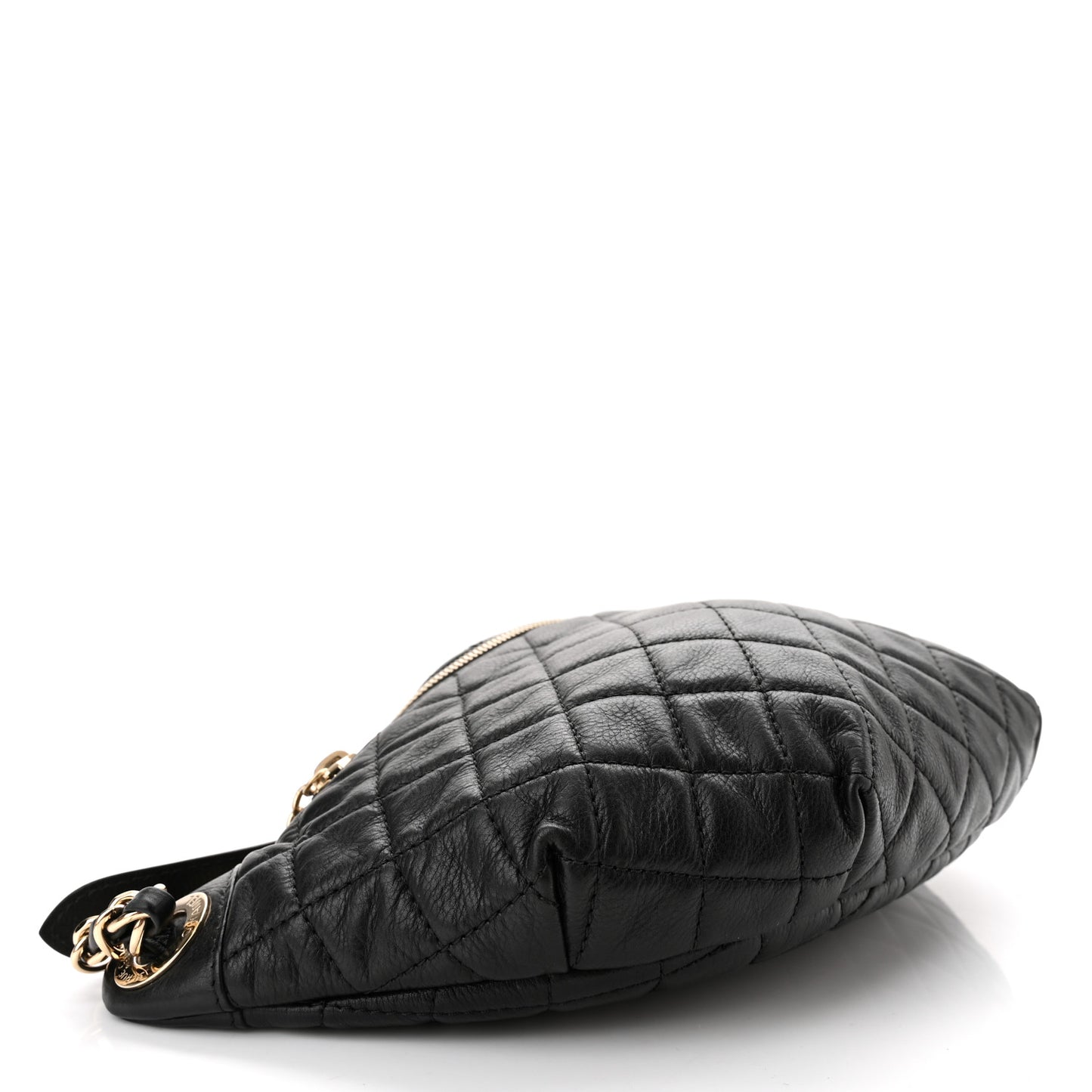 Calfskin Quilted Banane Waist Bag Fanny Pack Black