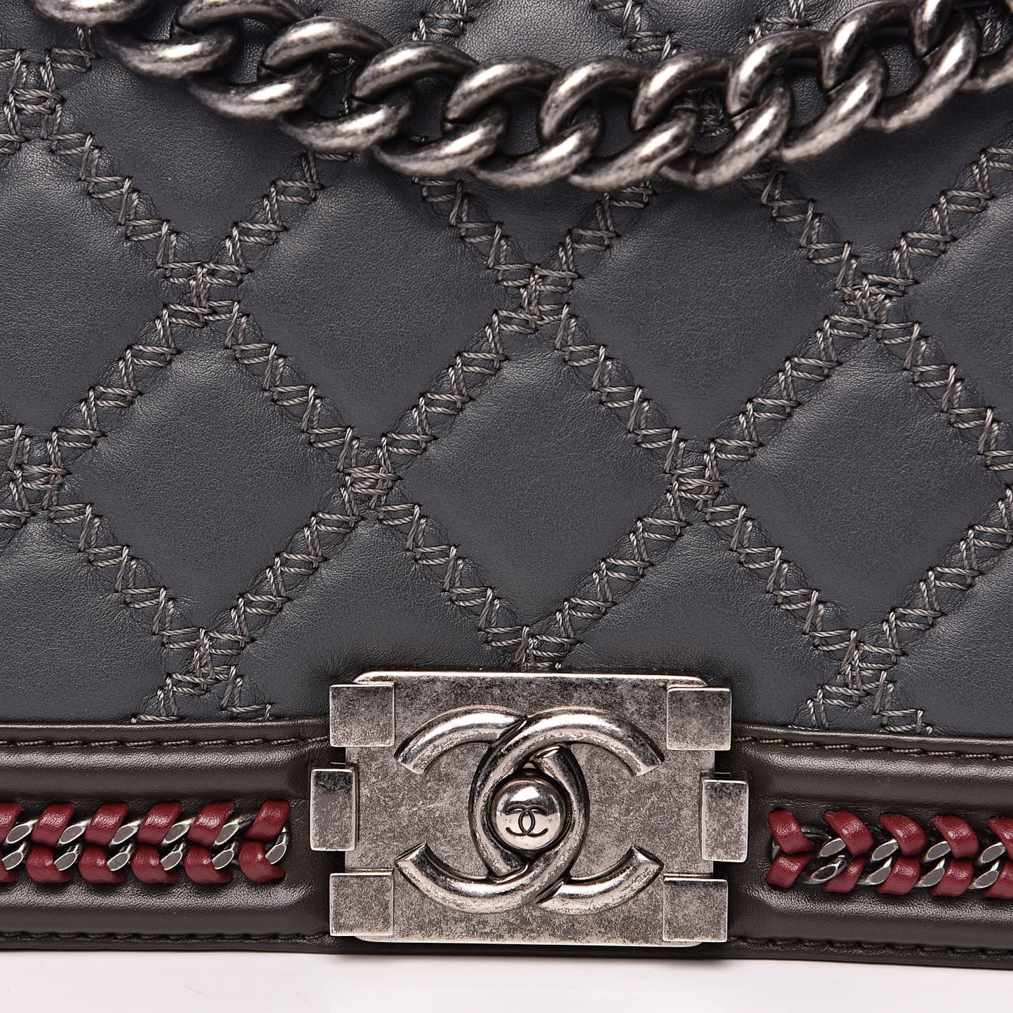 Calfskin Quilted Medium Boy Top Handle Flap Grey