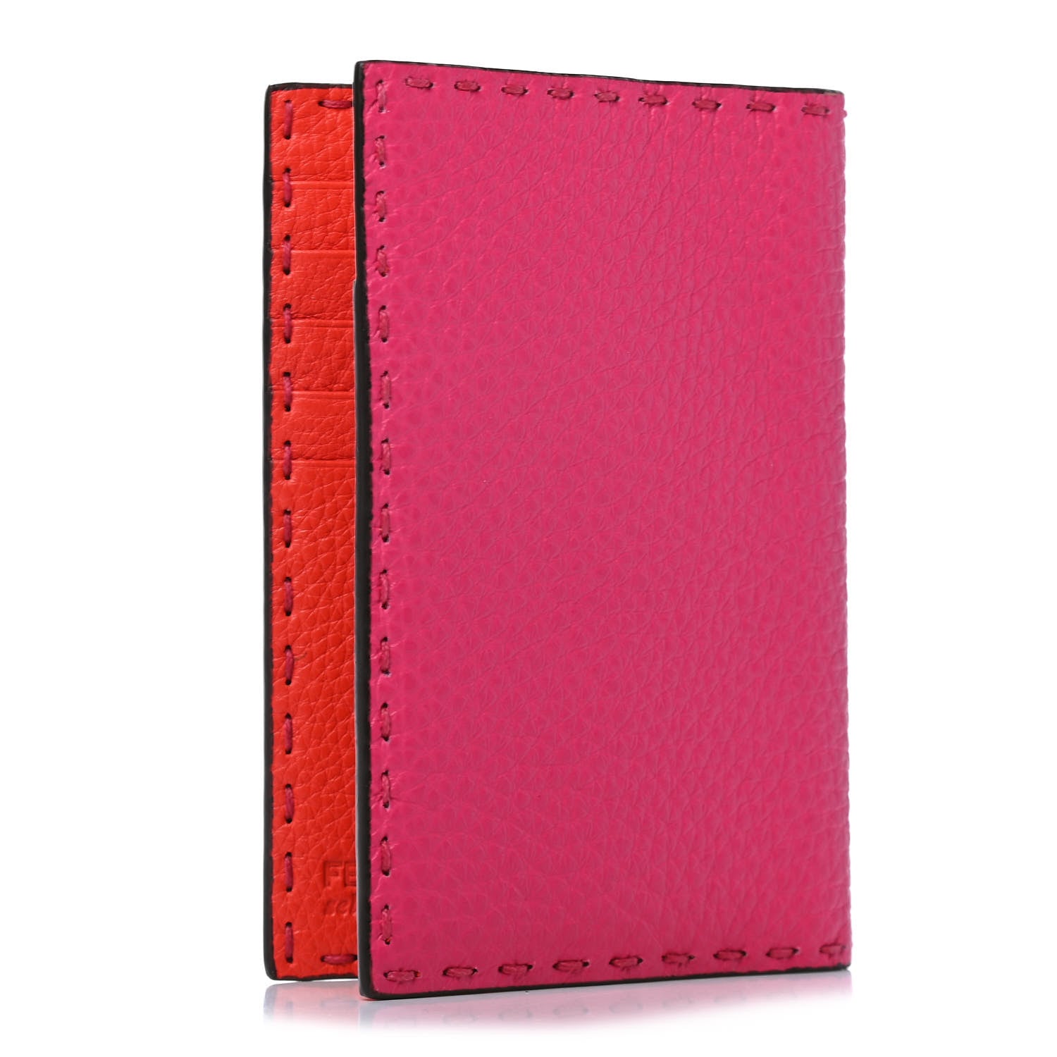 Fendi Cuoio Romano Selleria Bi-Color Passport Cover Fuxia Papavero 2 of 4