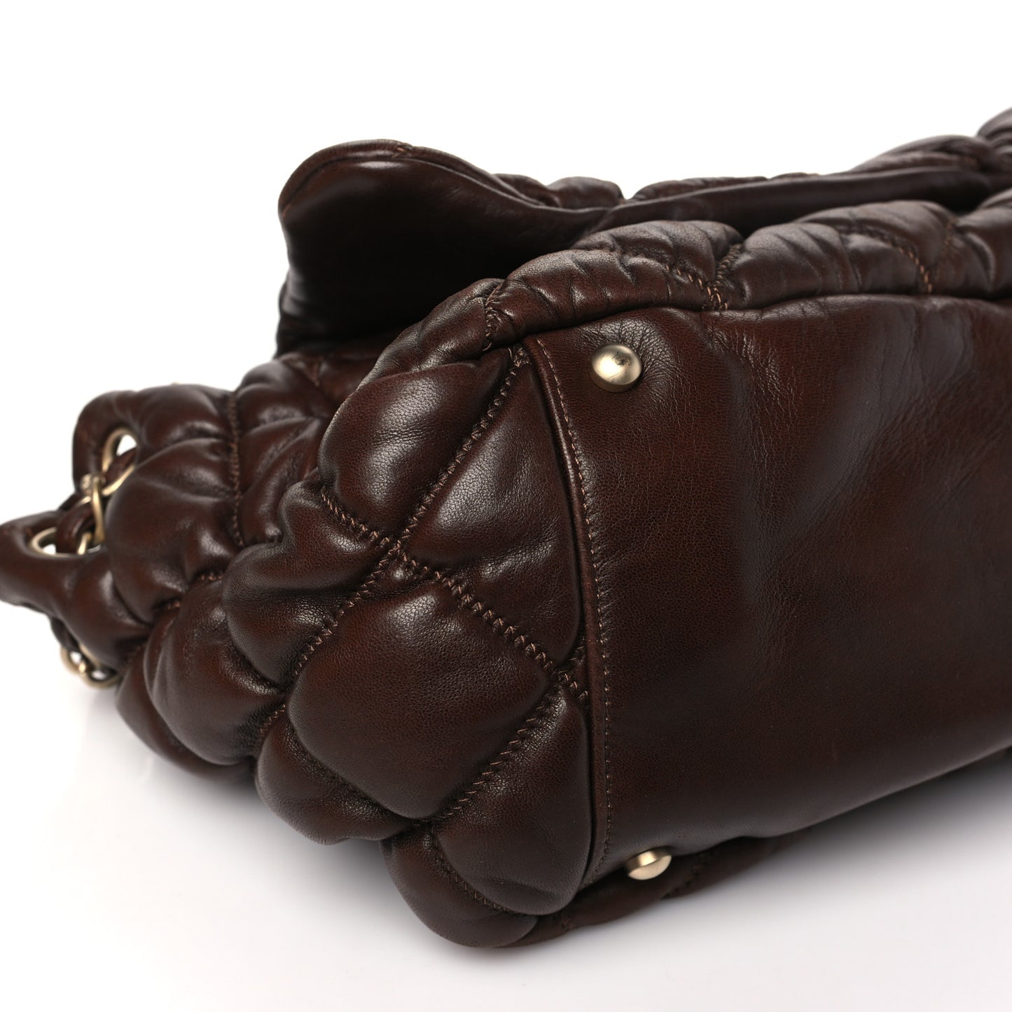 Lambskin Bubble Quilt Accordion Flap Dark Brown