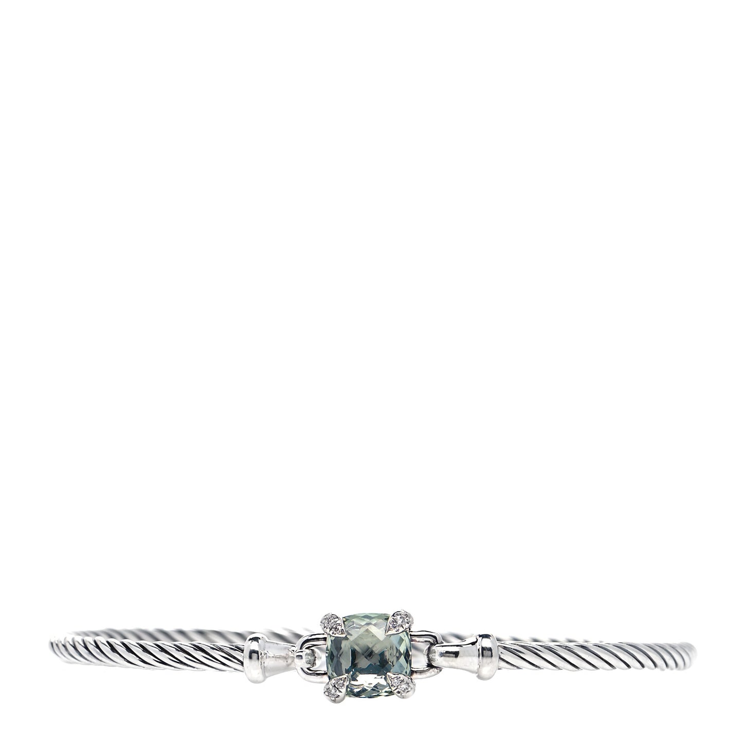 Sterling Silver Prasiolite Diamond 8mm Chatelaine Bracelet