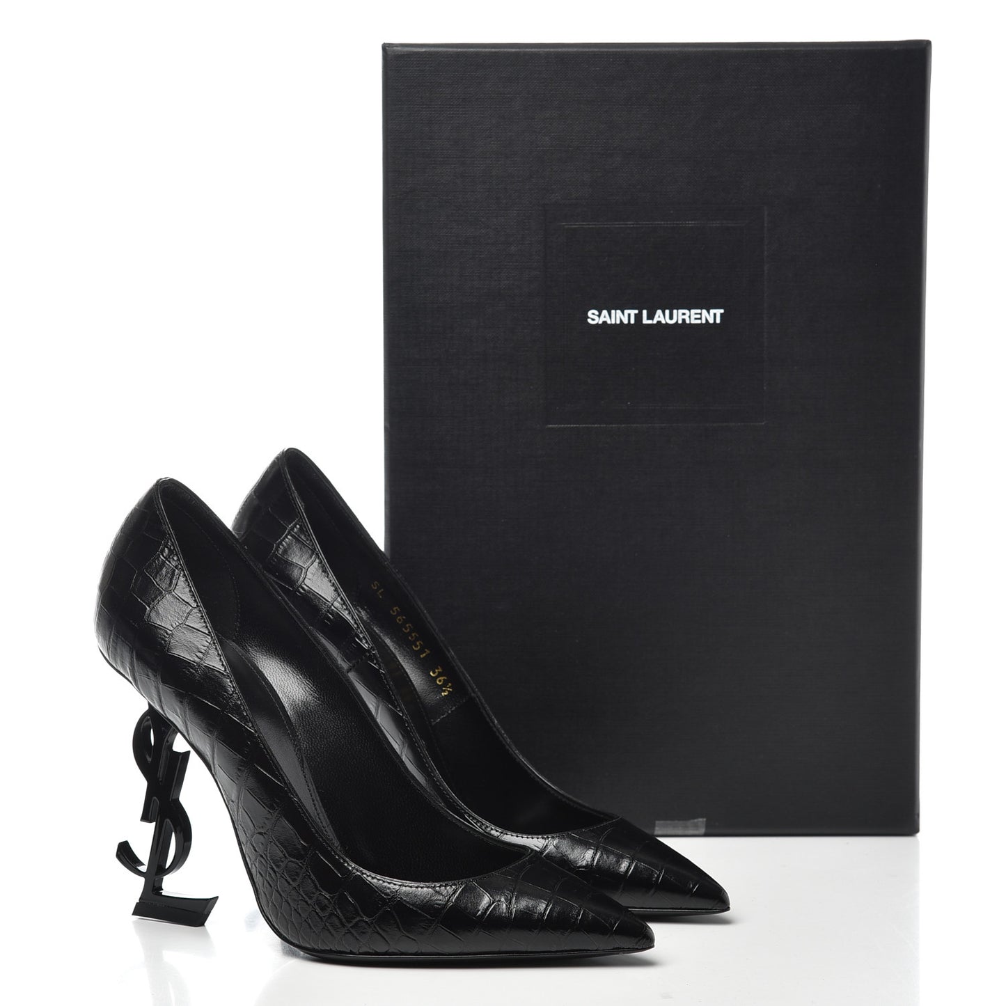 Calfskin Crocodile Embossed Opyum 110 Pumps 36.5 Black